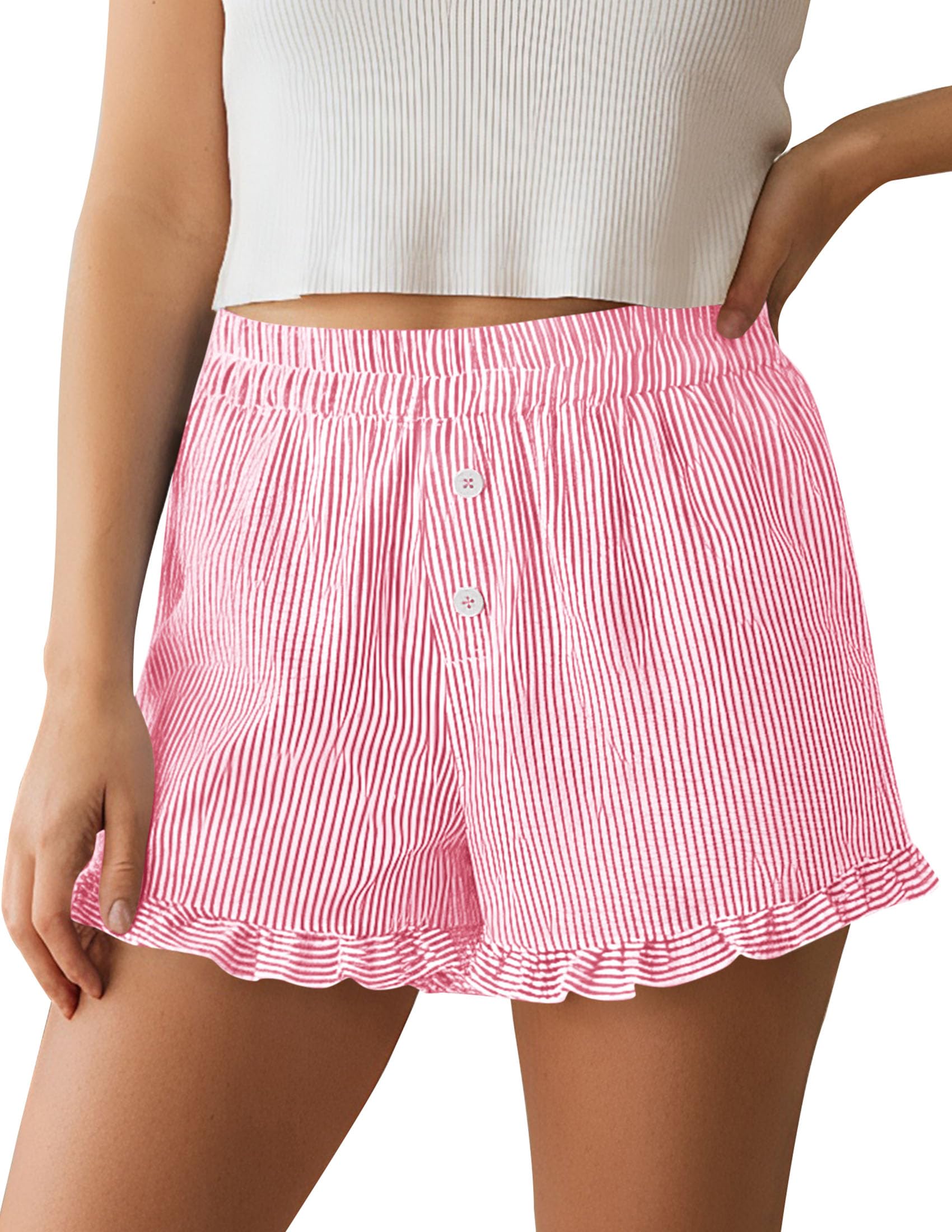 Womens Boxer Shorts Striped Gingham Ruffle Pajama Bottoms