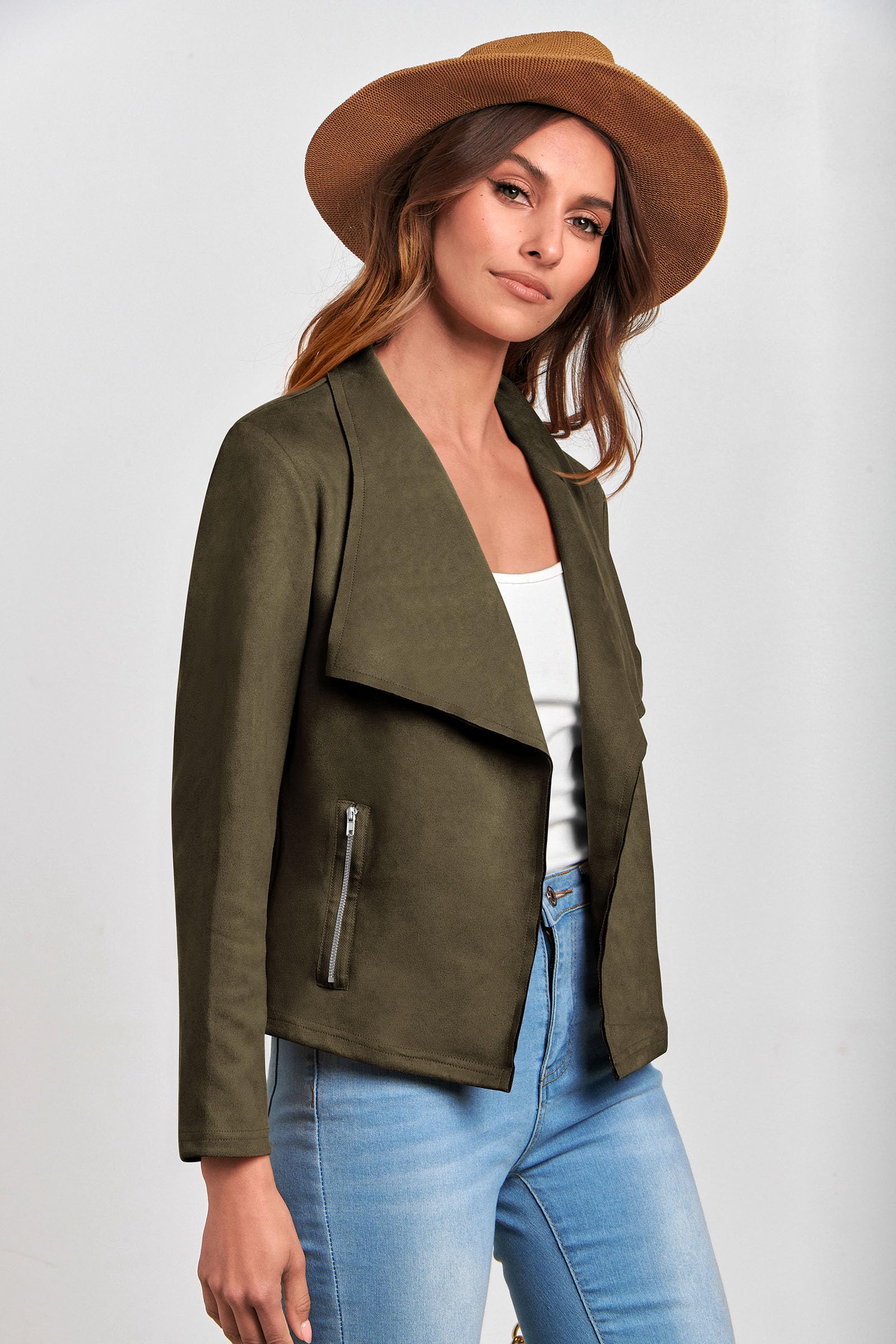Women's Fall Fashion Faux Suede Jackets(Army Green,Small)