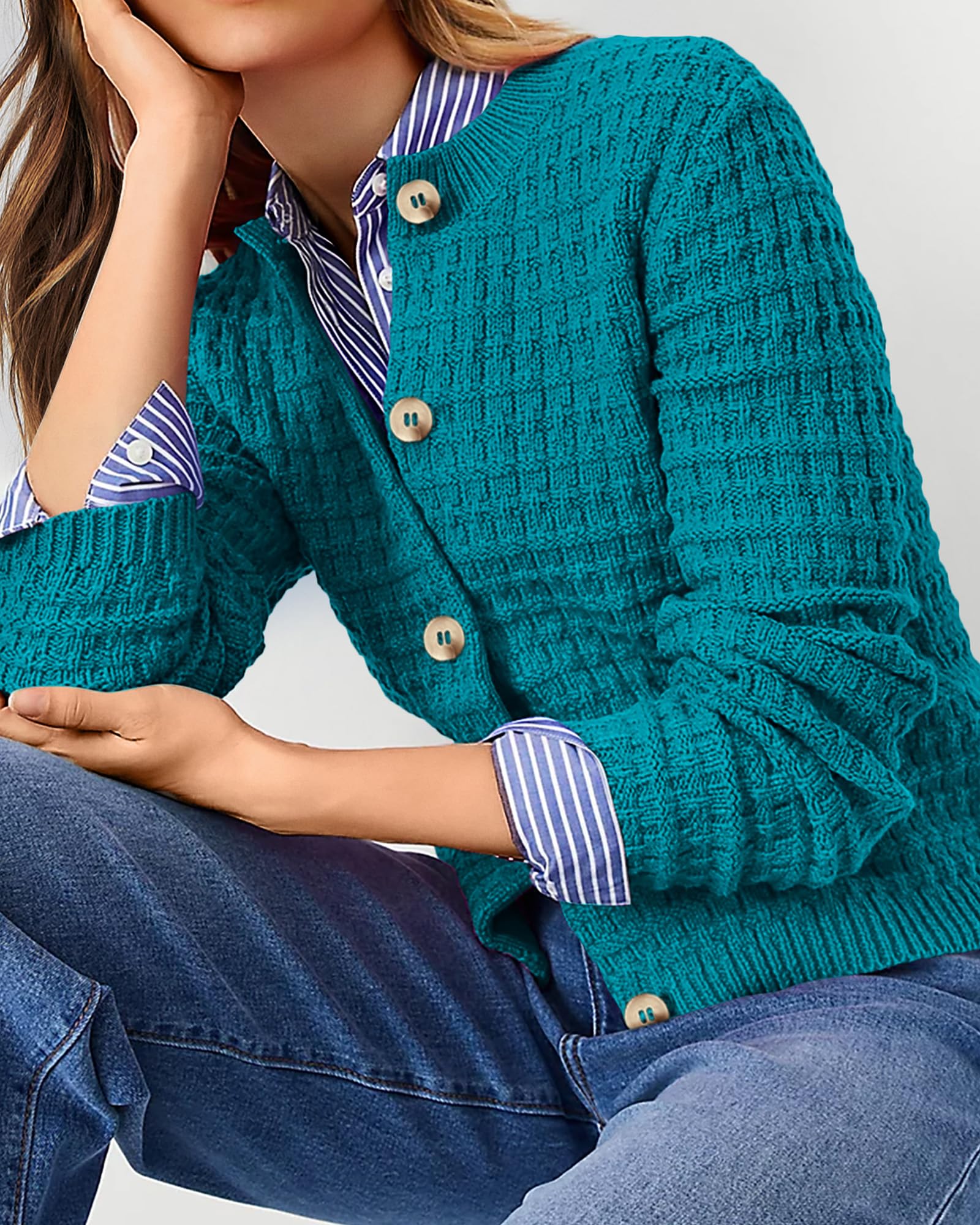 Women's Fall Lightweight Cardigan Sweaters Peacock Blue