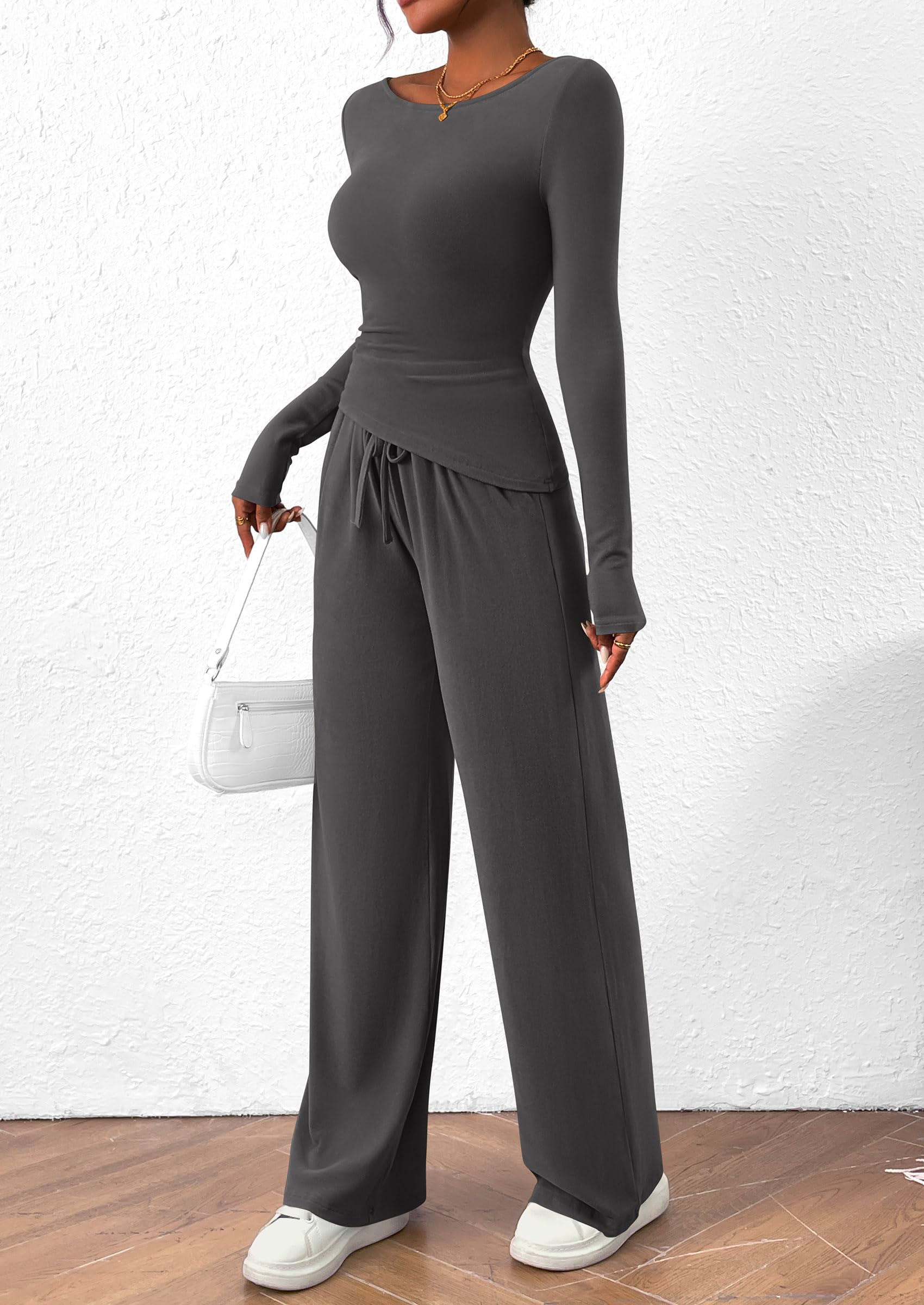 Women's 2 Piece Lounge Sets Airport Outfits(Dark Grey,XS)