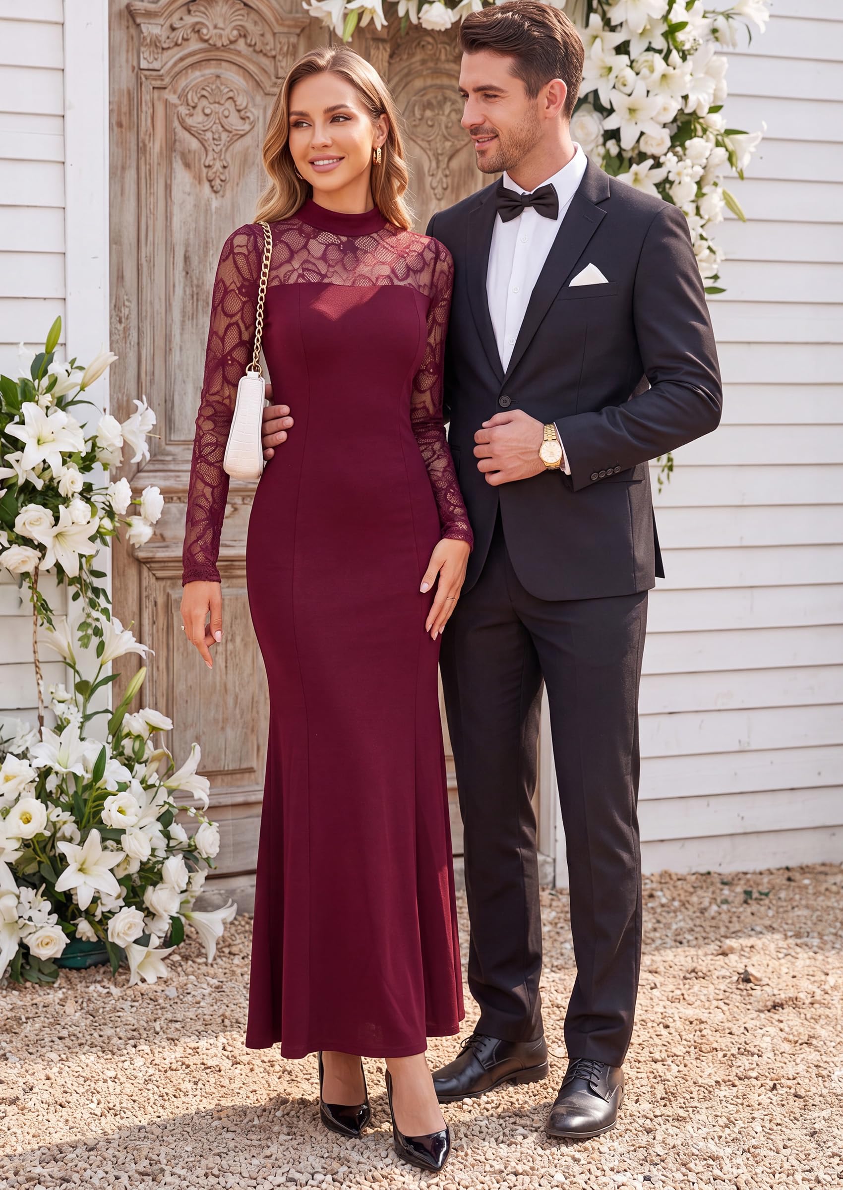 Women's Fall Lace Sheer Dress Bodycon Maxi Cocktail Dresses