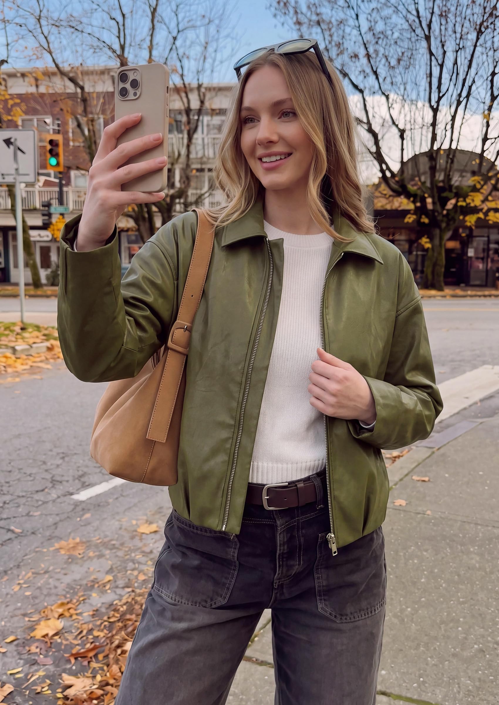 Womens Faux Leather Motorcycle Jackets Fall Cropped Coats