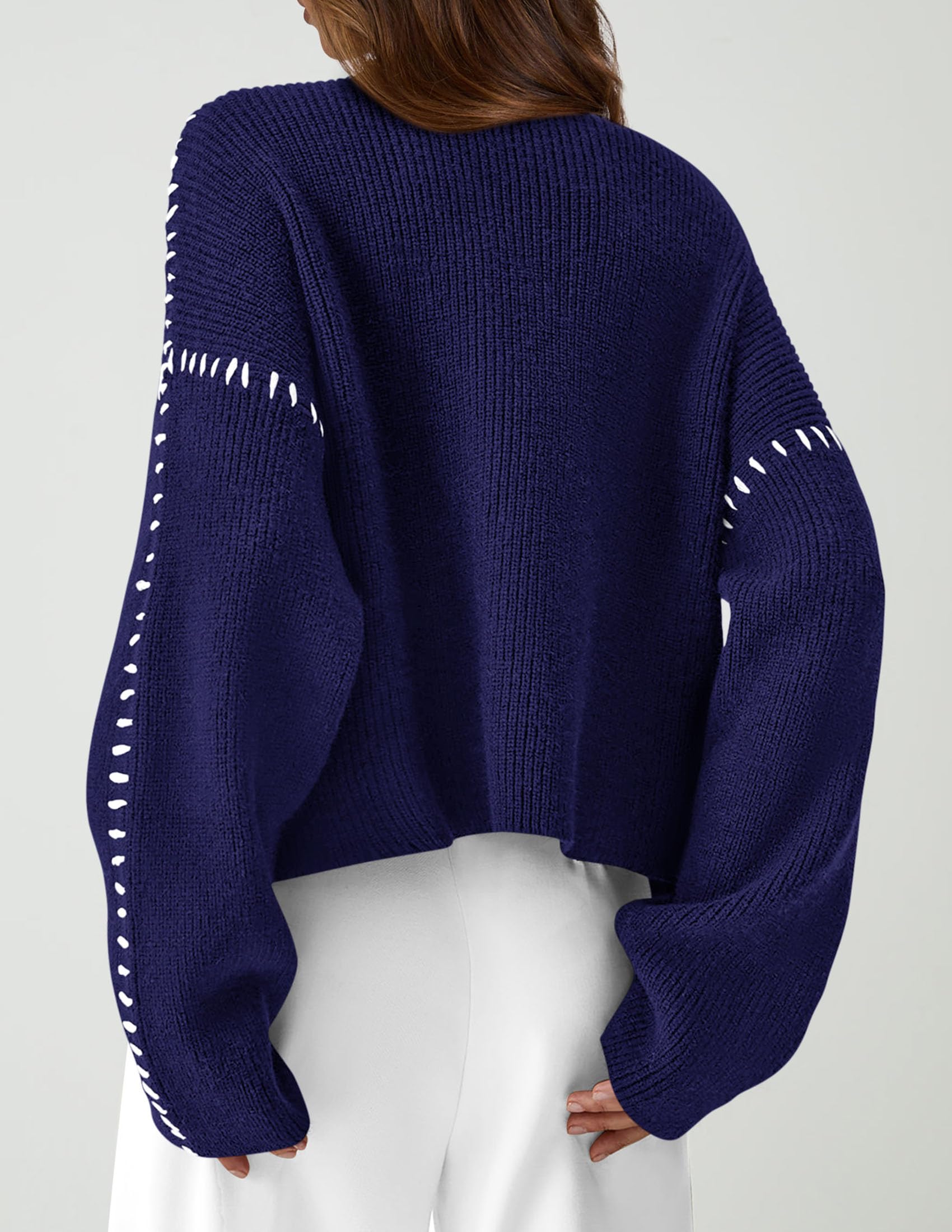 Womens Chunky Knit Oversized Pullover Sweaters,Navy Blue,S