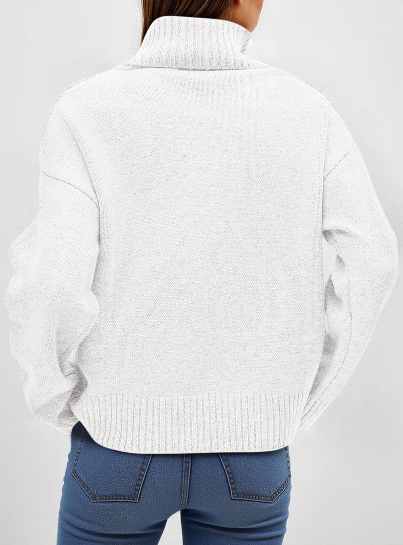 Womens Turtleneck Long Sleeve Knit Sweater,White,S