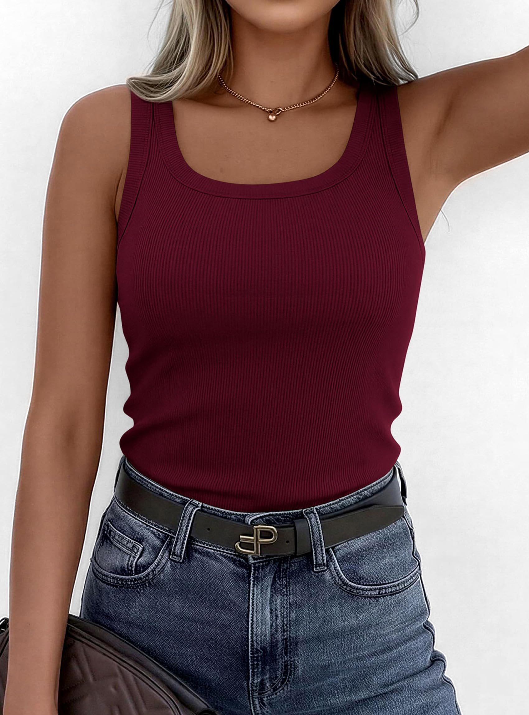 Tank Tops for Women Summer Sleeveless Tops,Burgundy,M