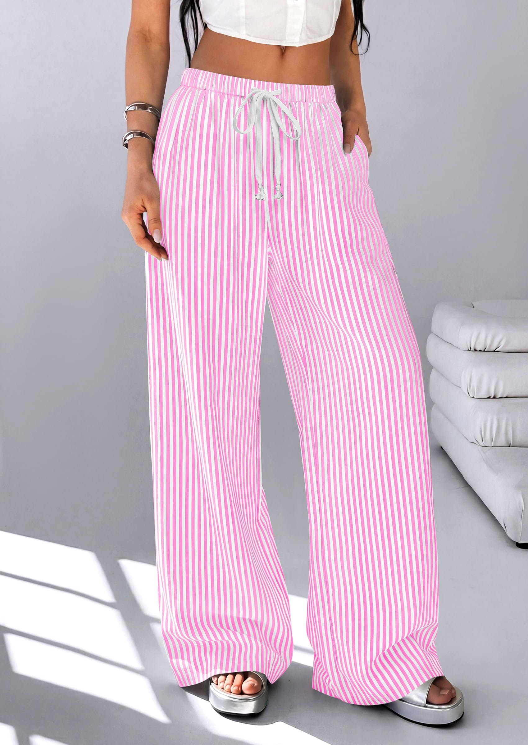 Women's Striped Wide Leg Pants 2026 Casual Palazzo with Pocket