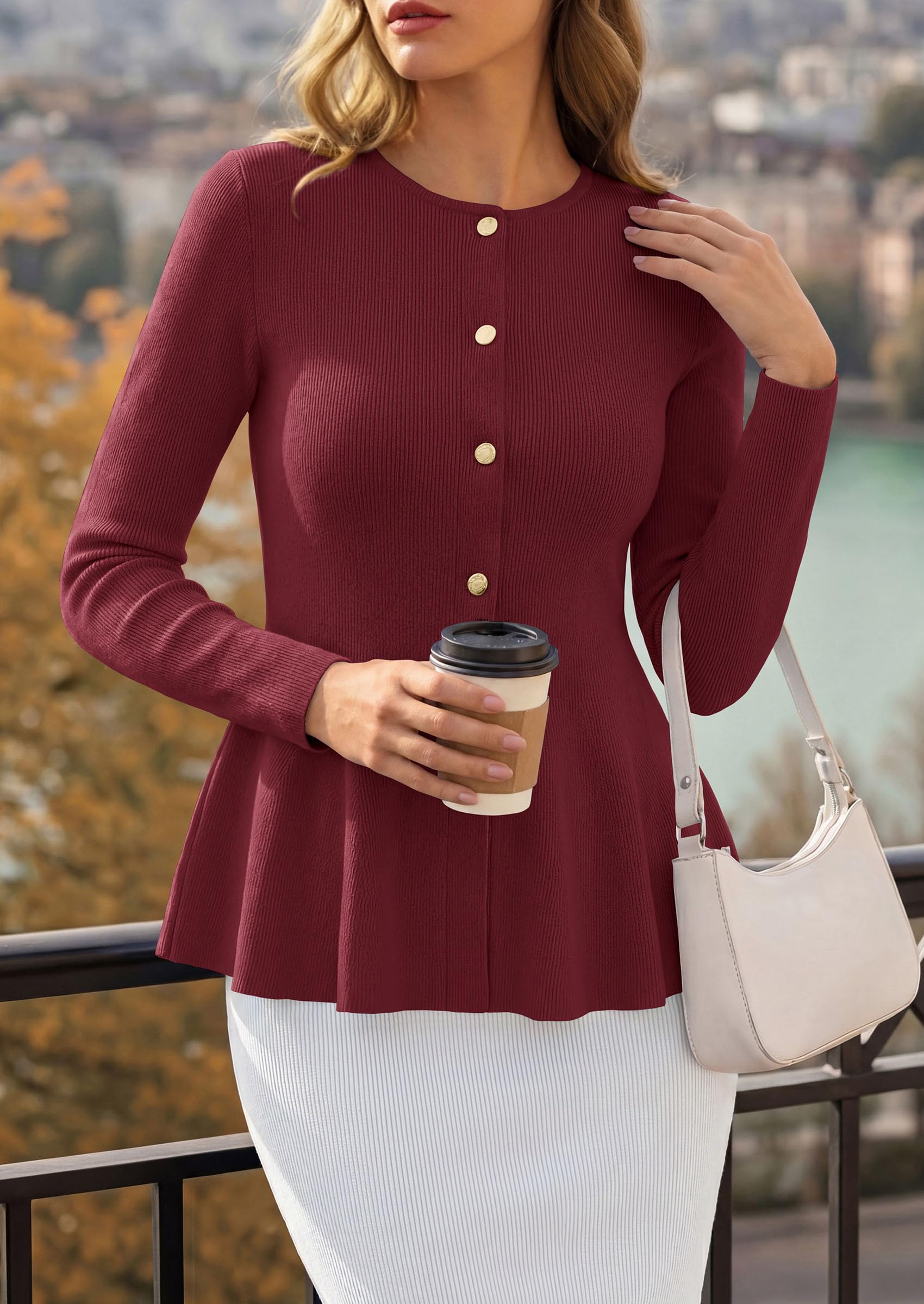 Women's Fall Lightweight Cardigan Sweaters, Burgundy,S