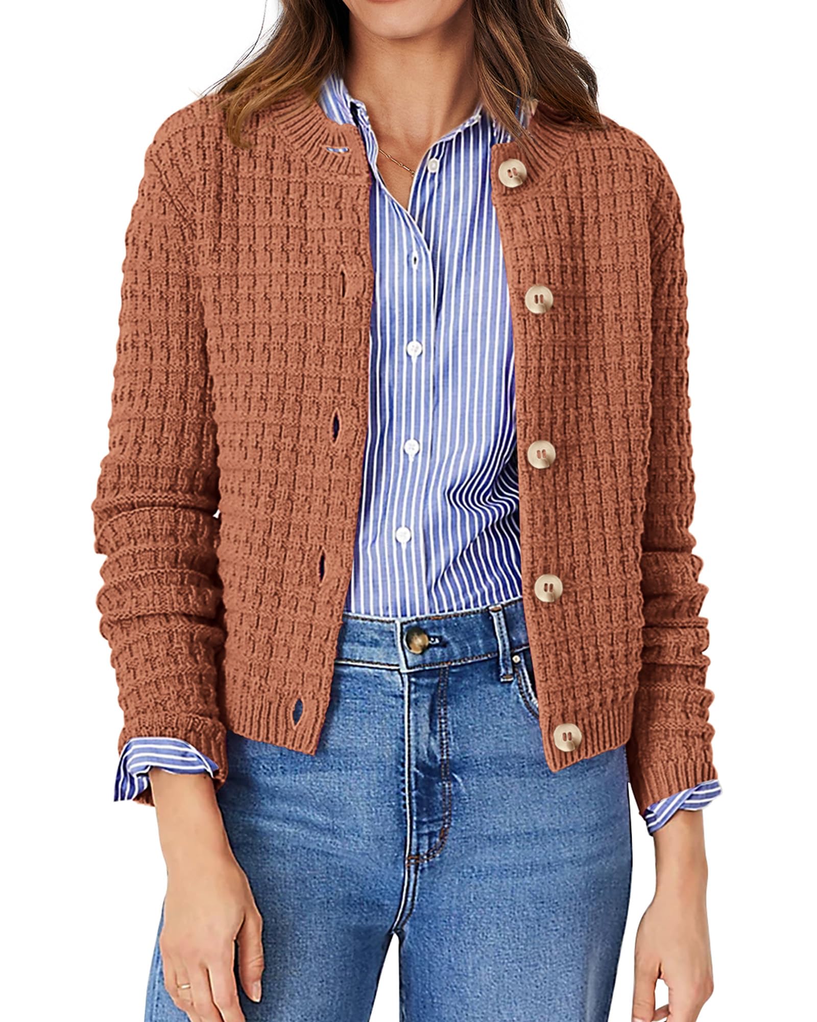 Women's Fall Lightweight Cardigan Sweaters Brown