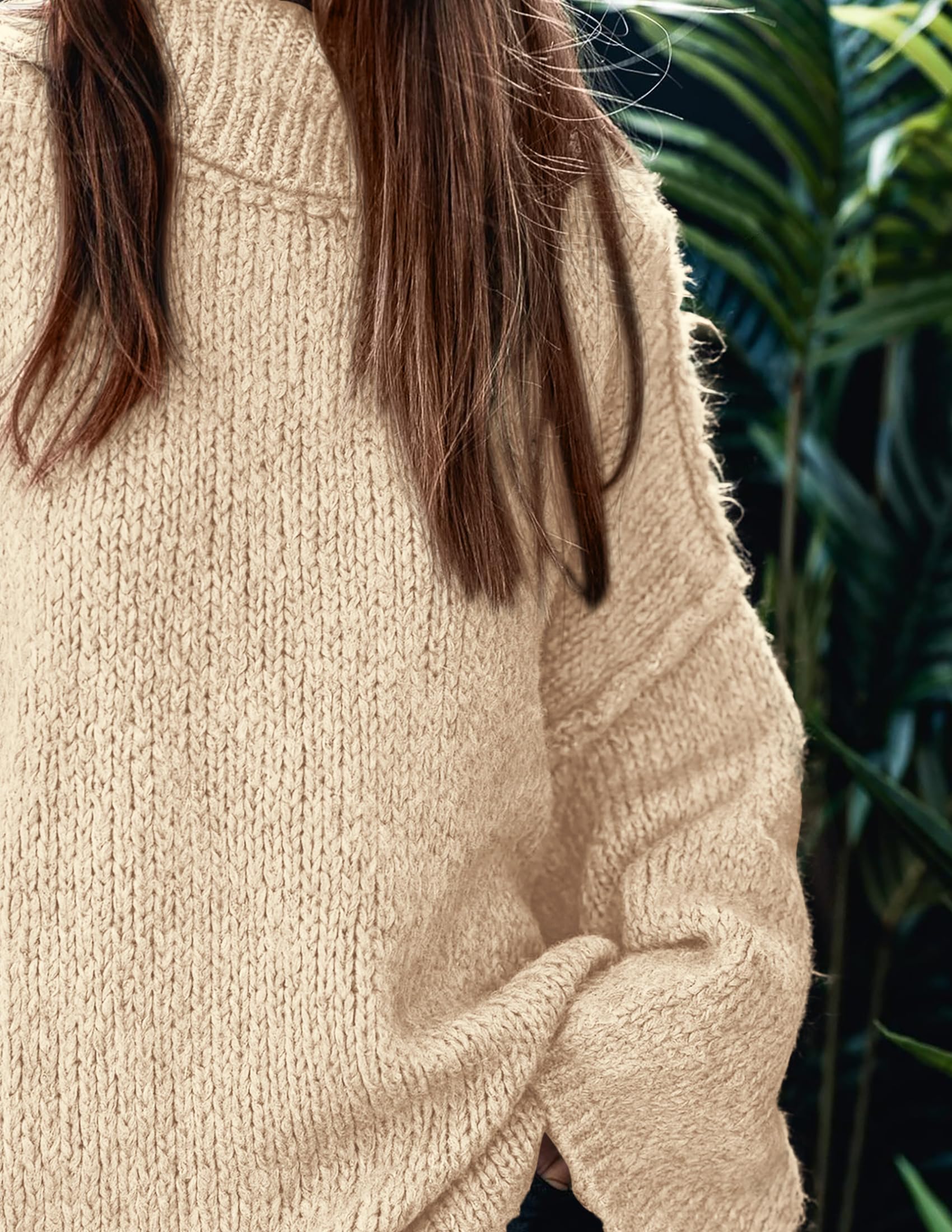 Womens Turtleneck Long Sleeve Oversized Sweaters,Beige,S