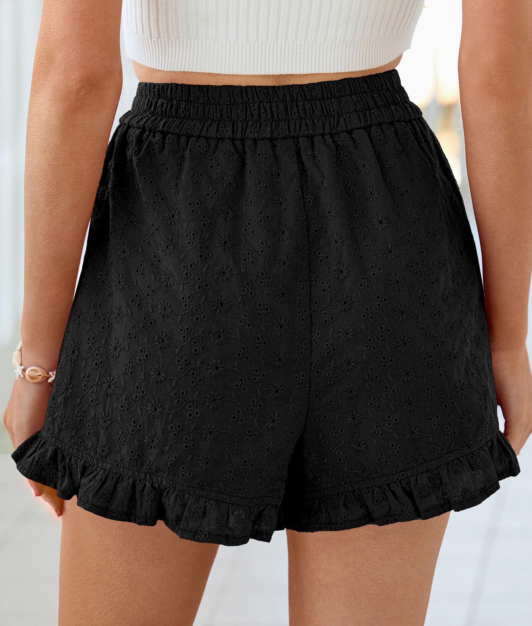 Womens Summer Ruffle Shorts Casual Loose Fit Black,S