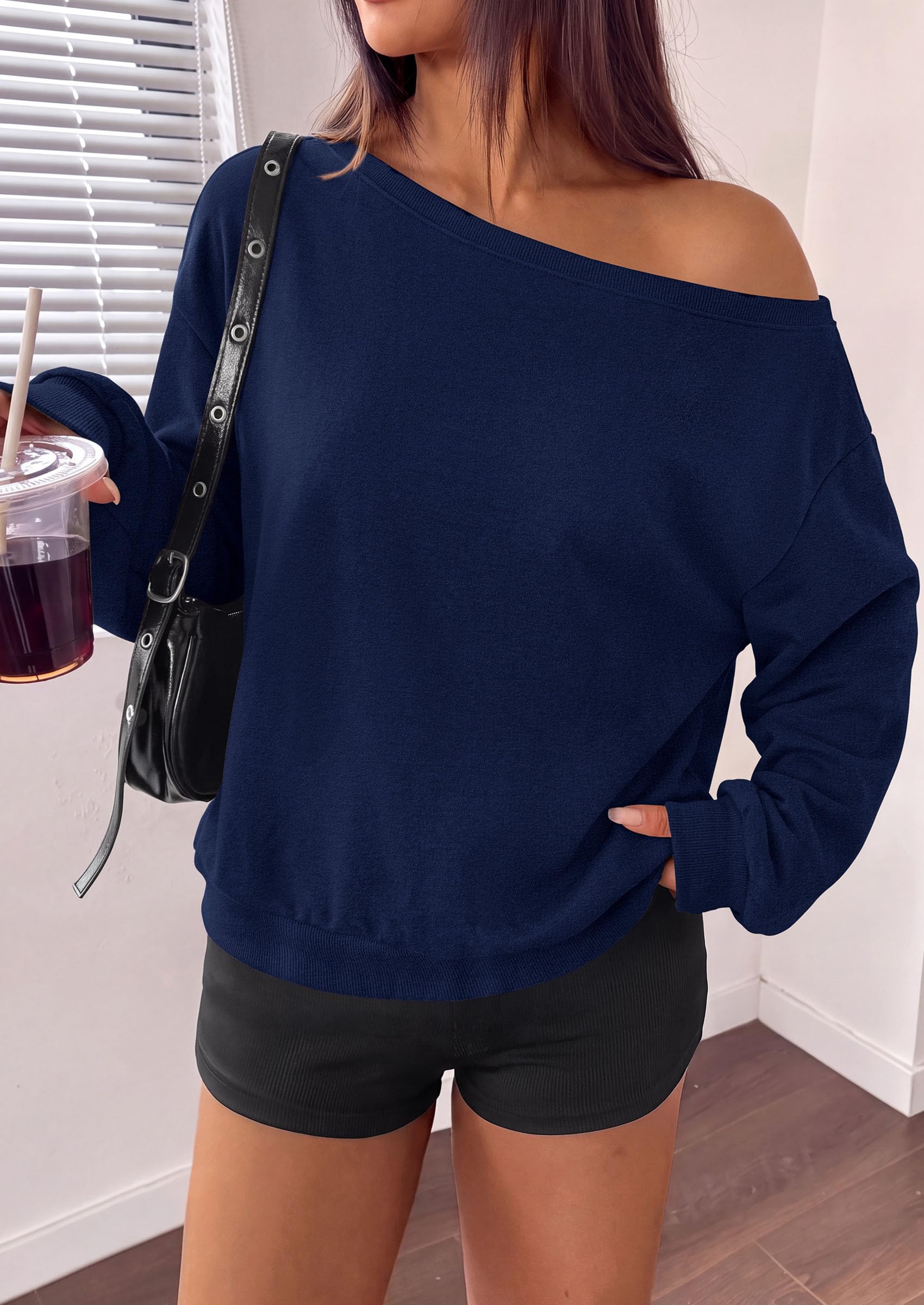 Womens Off The Shoulder Sweatshirt Fall Long Sleeve Tops