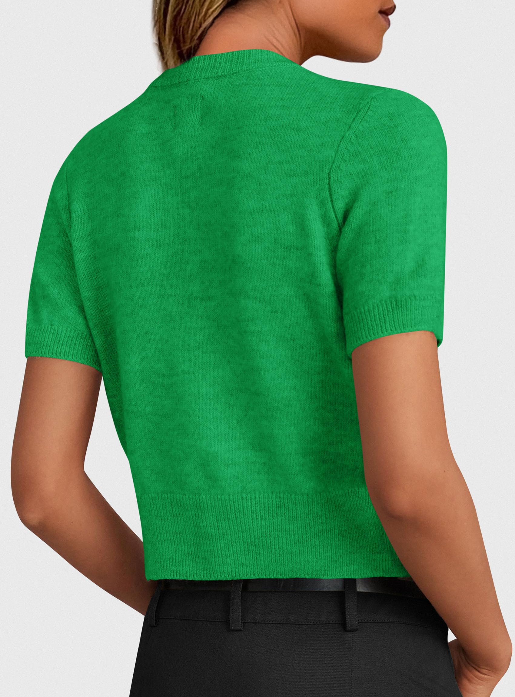 Womens Summer Cardigan Short Sleeve Sweater,Green,S