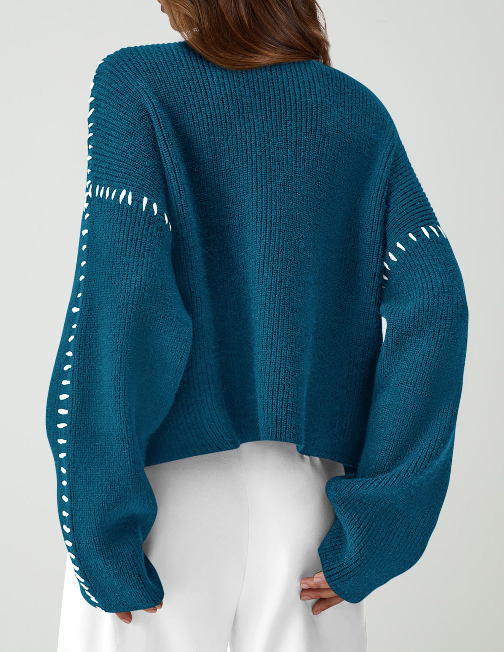 Womens Chunky Knit Oversized Pullover Sweaters,Blue Green,S