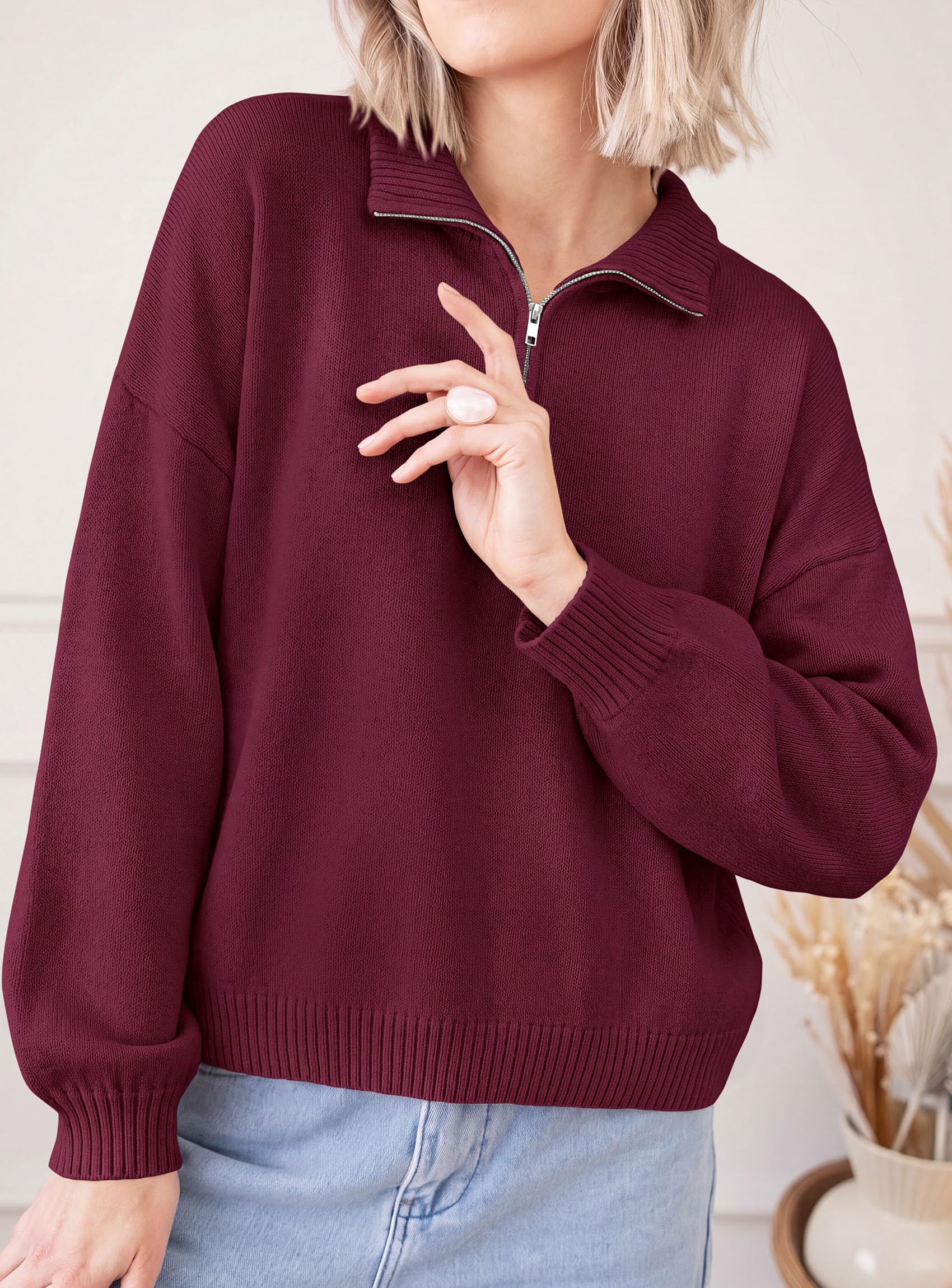 Women's Sweaters Oversized Quarter Zip Pullover Fall Outfits