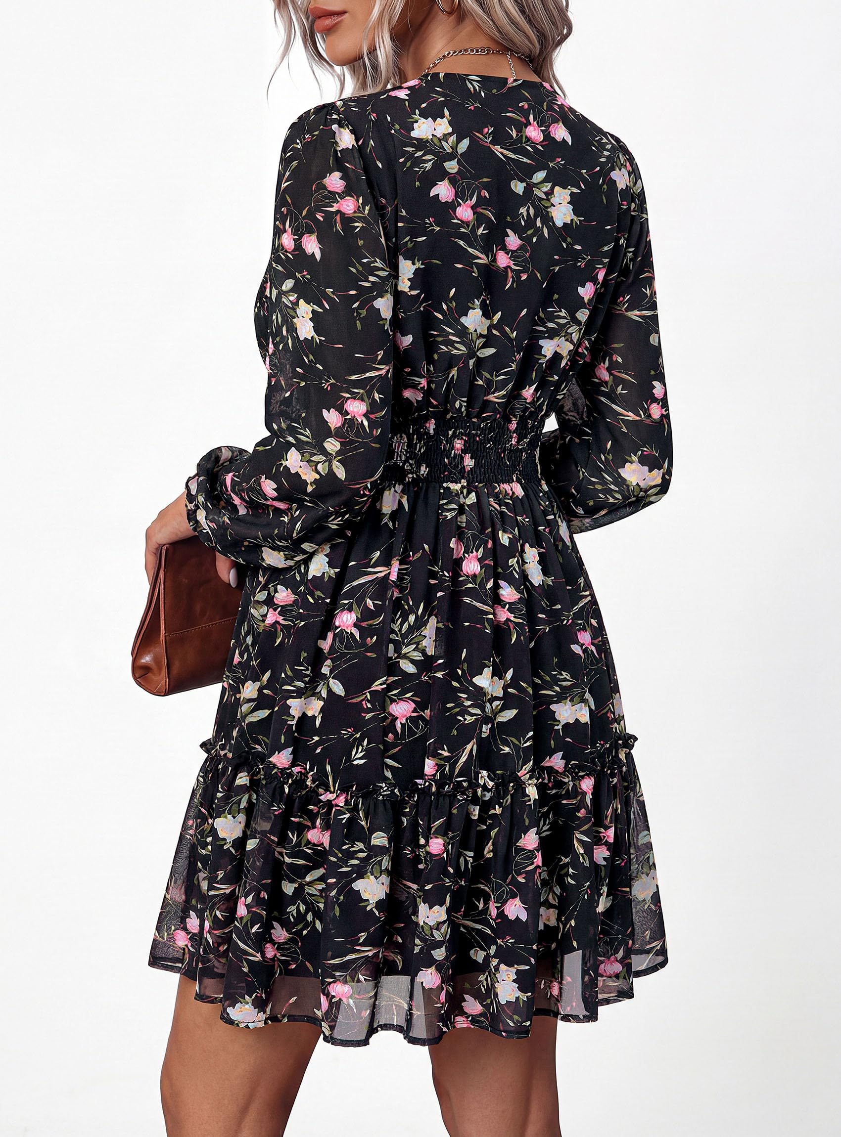Women Floral Long Sleeve Mini Dress Fall Wedding Guest Dresses