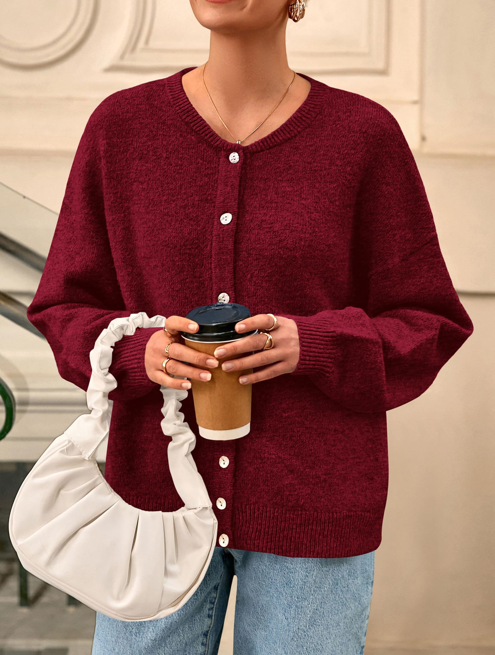 Womens Long Sleeve Cardigan Sweaters Button Down Knit Tops