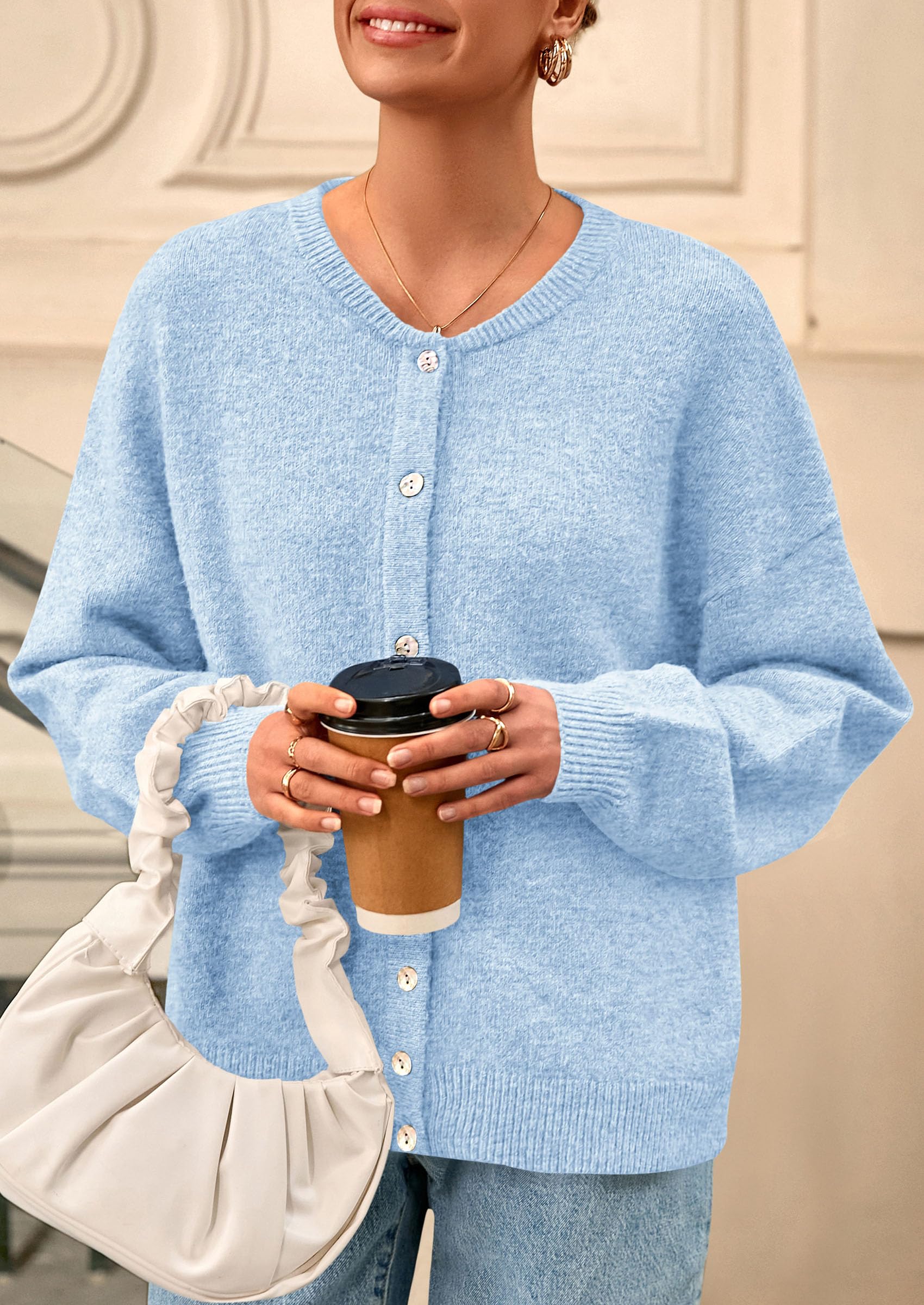 Womens Long Sleeve Cardigan Sweaters Button Down Knit Tops