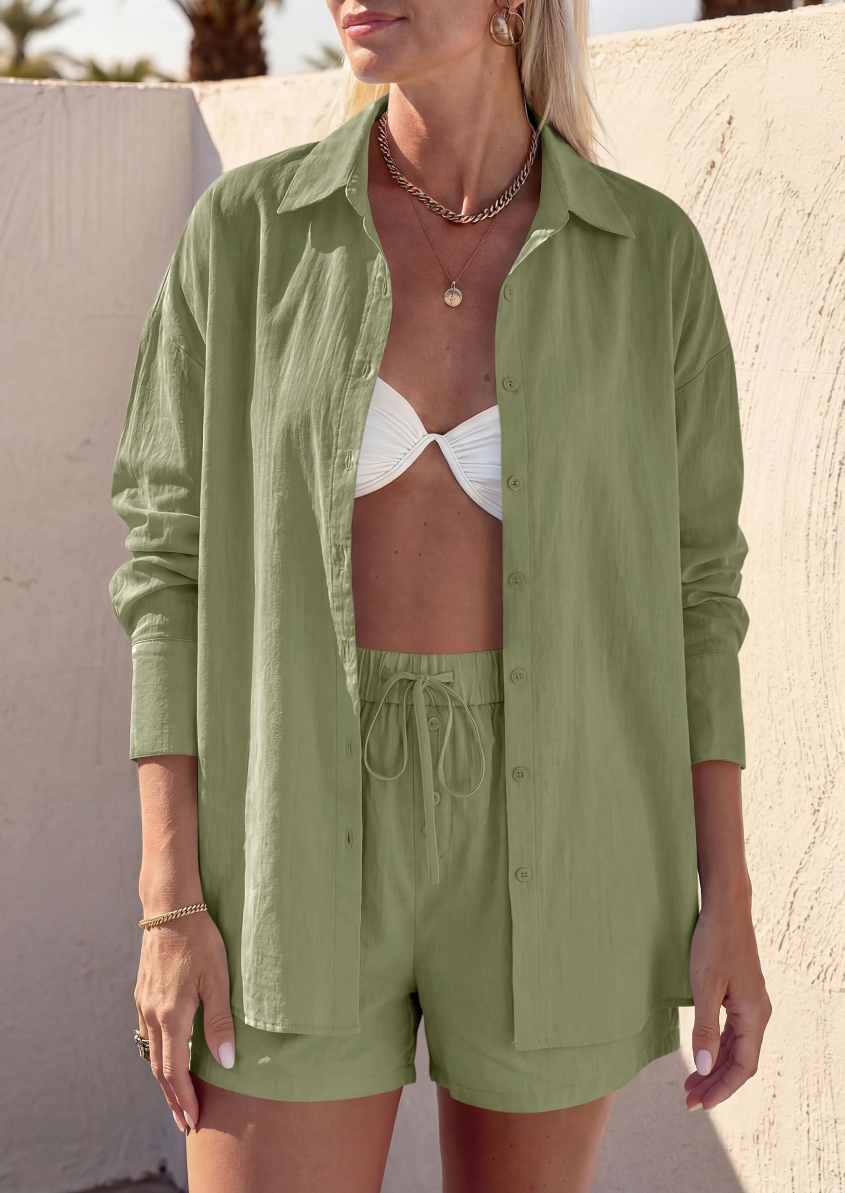 Women's Summer 2 Piece Outfits Lounge Sets (Army Green,S)