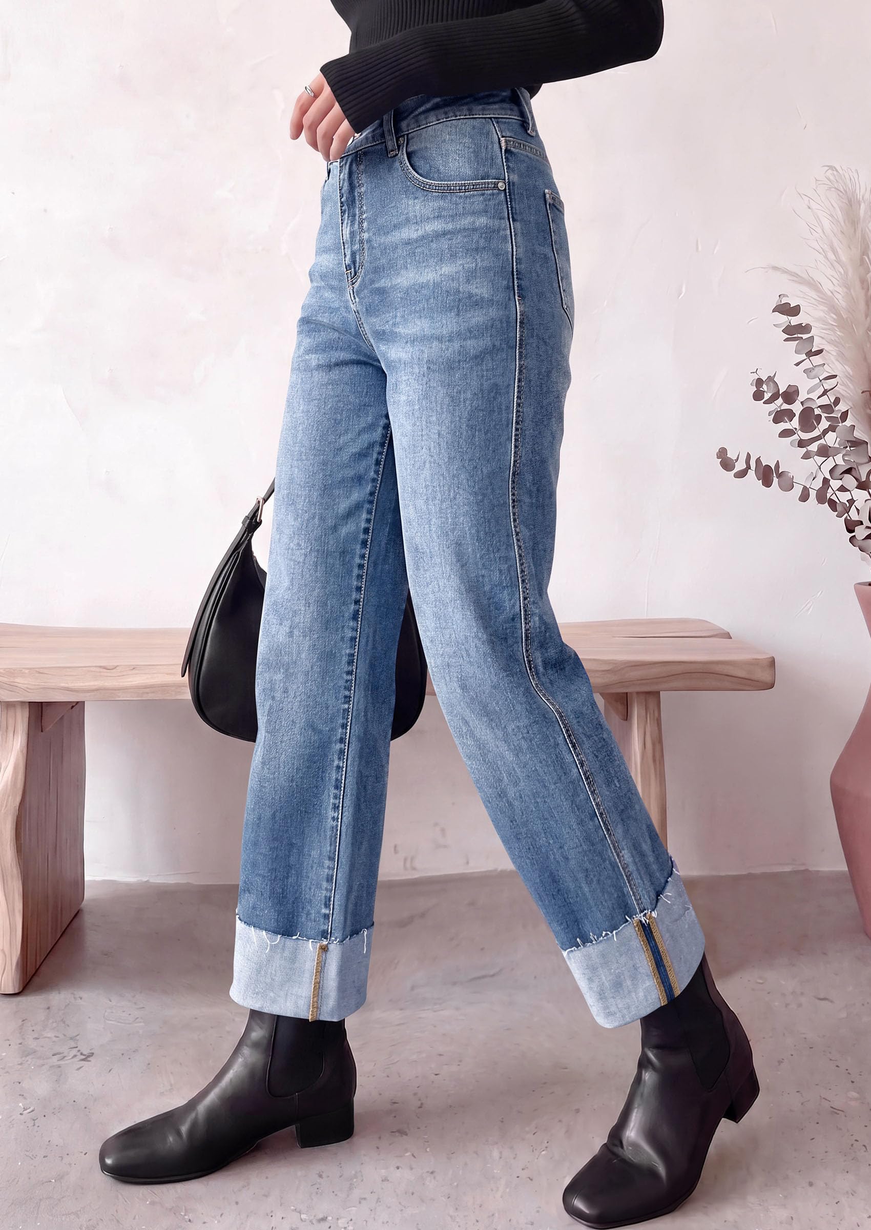 Women's Baggy Denim Jeans Wide Leg Pants Dusk Blue 4