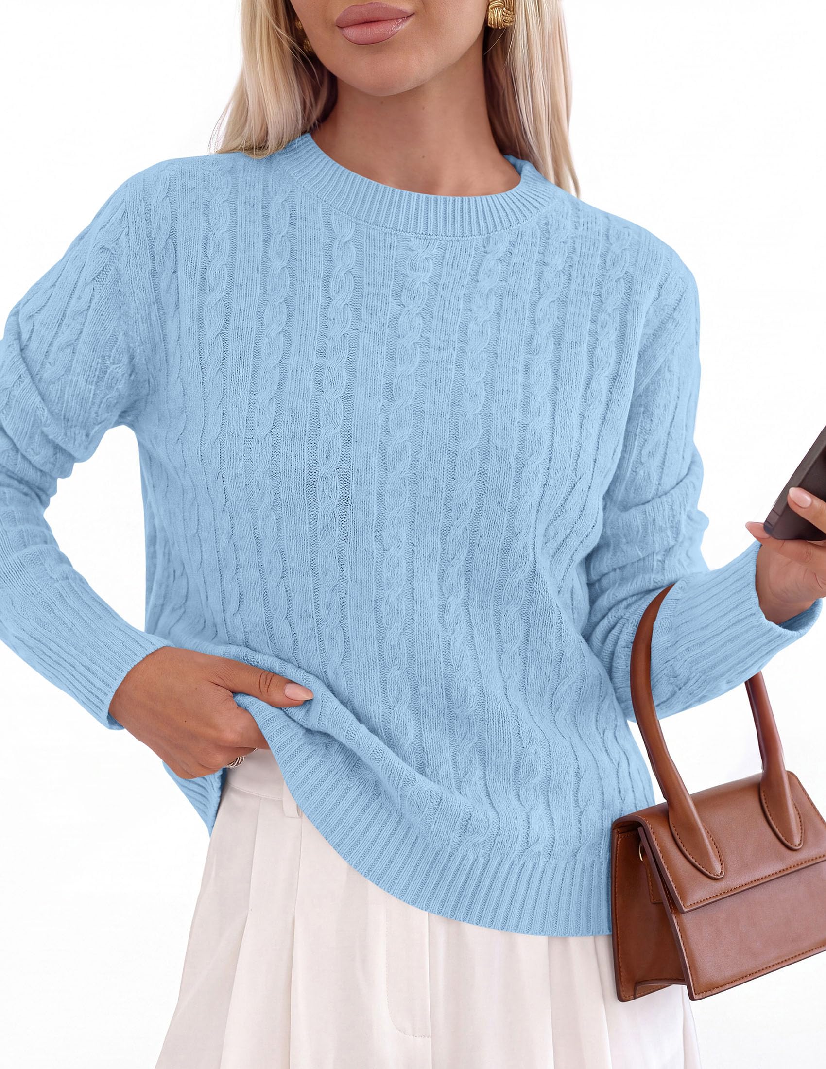 Womens Cable Knit Crewneck Fall Sweater Long Sleeve Tops 2026