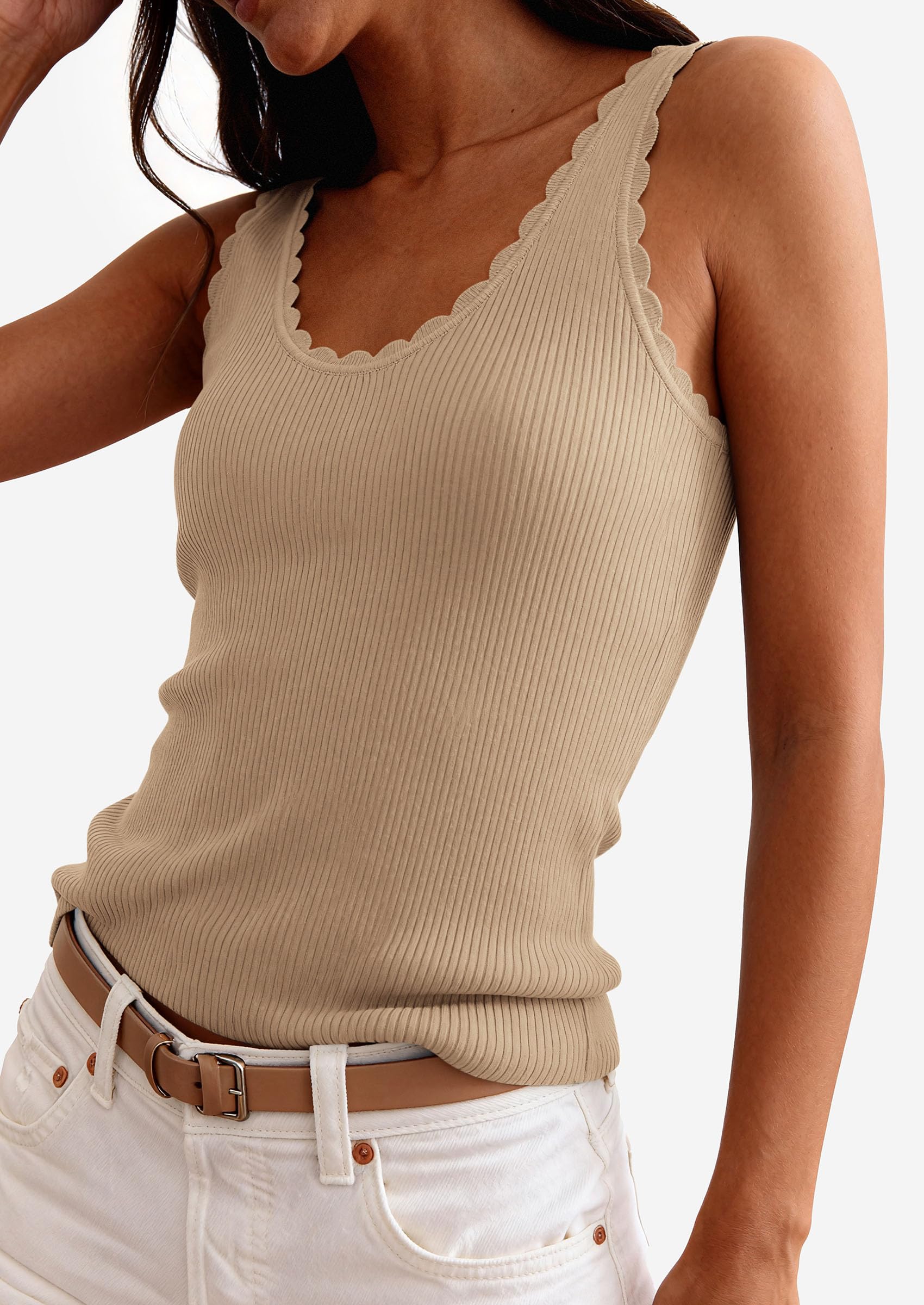 Womens Ribbed Knit Sleeveless Tank Tops,Dark Apricot,XS
