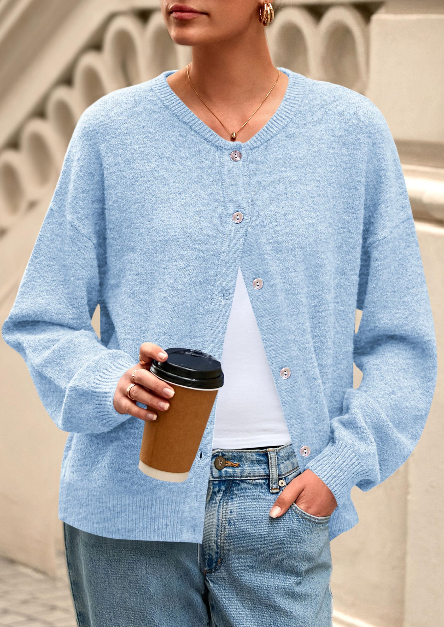 Womens Long Sleeve Cardigan Sweaters Button Down Knit Tops