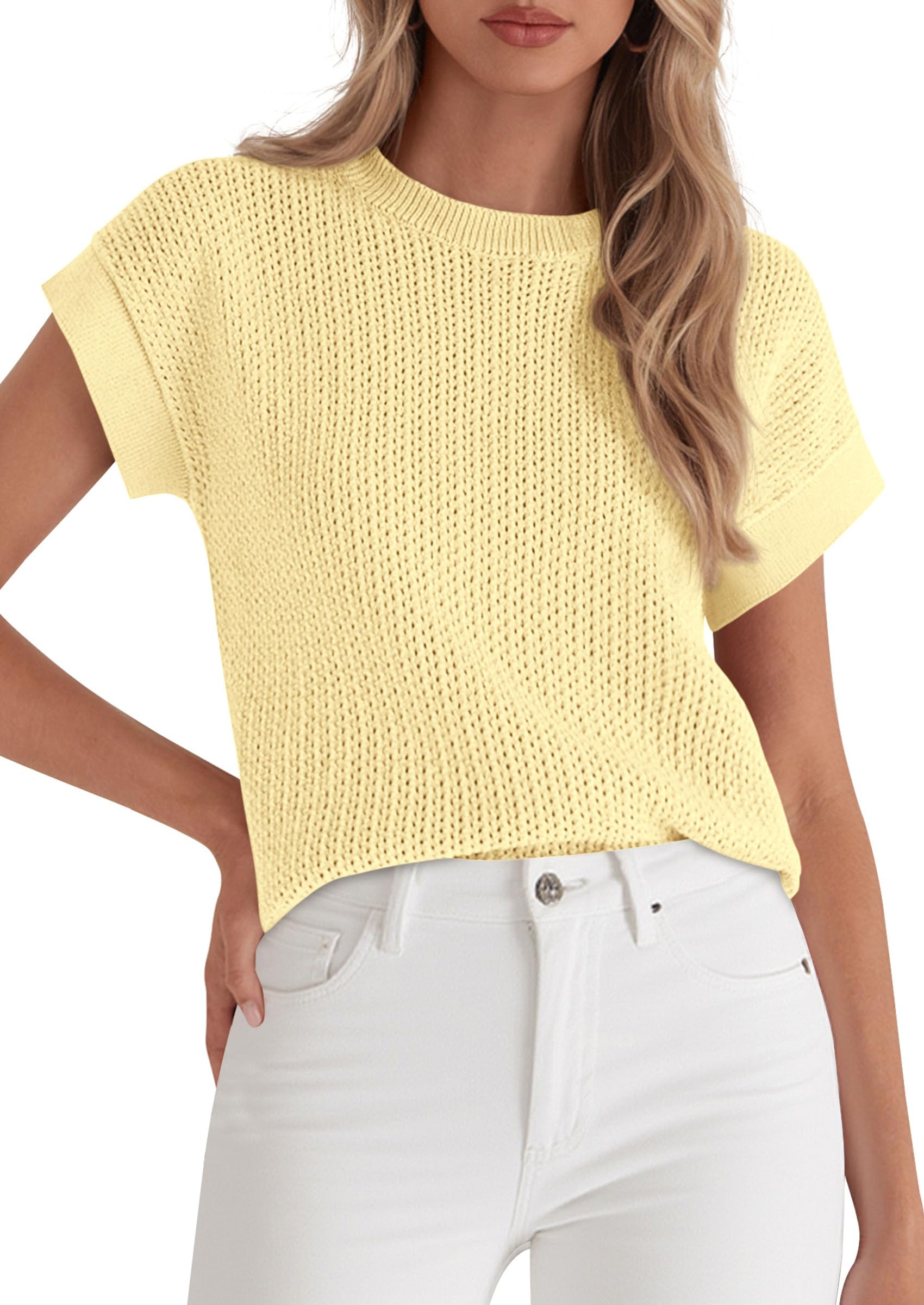 Women's Summer Sweater Vest Crochet Tops (Yellow,S)
