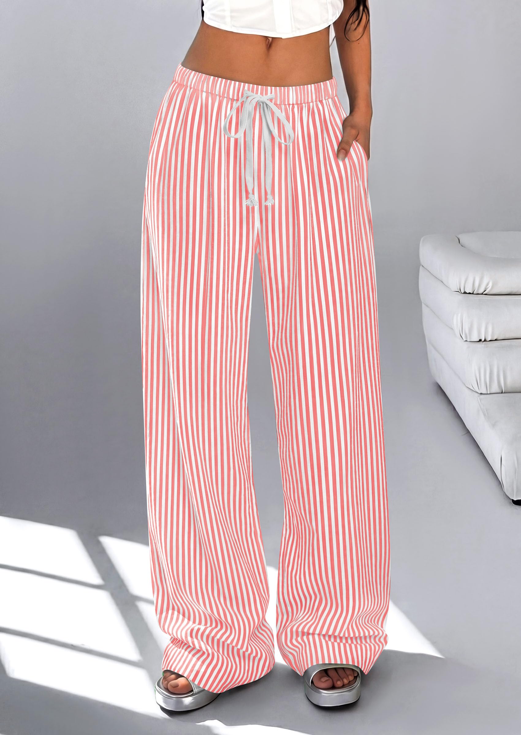Women's Striped Wide Leg Pants 2026 Casual Palazzo with Pocket