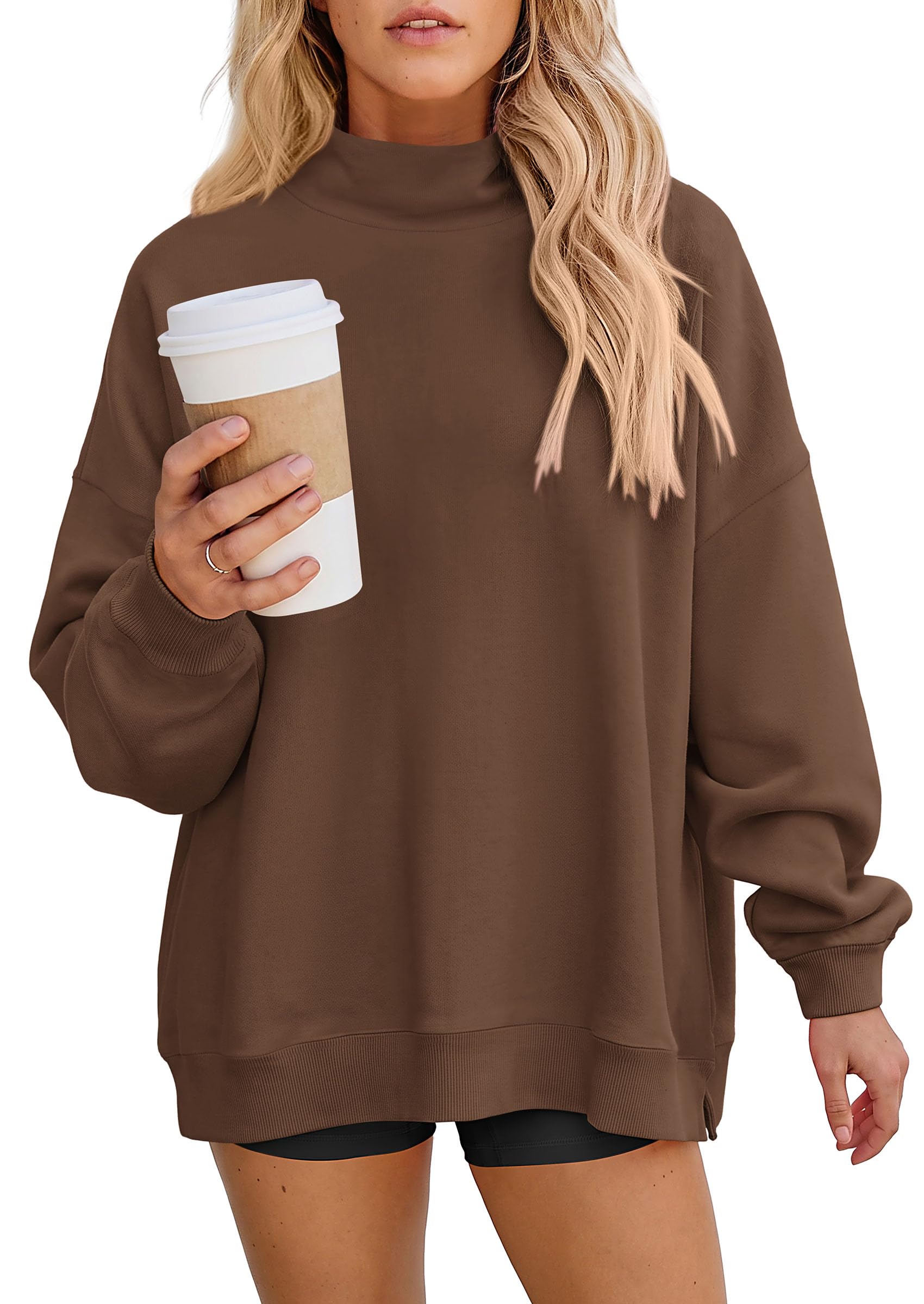 Womens Mock Neck Sweatshirt Oversized Pullover Fall Outfits
