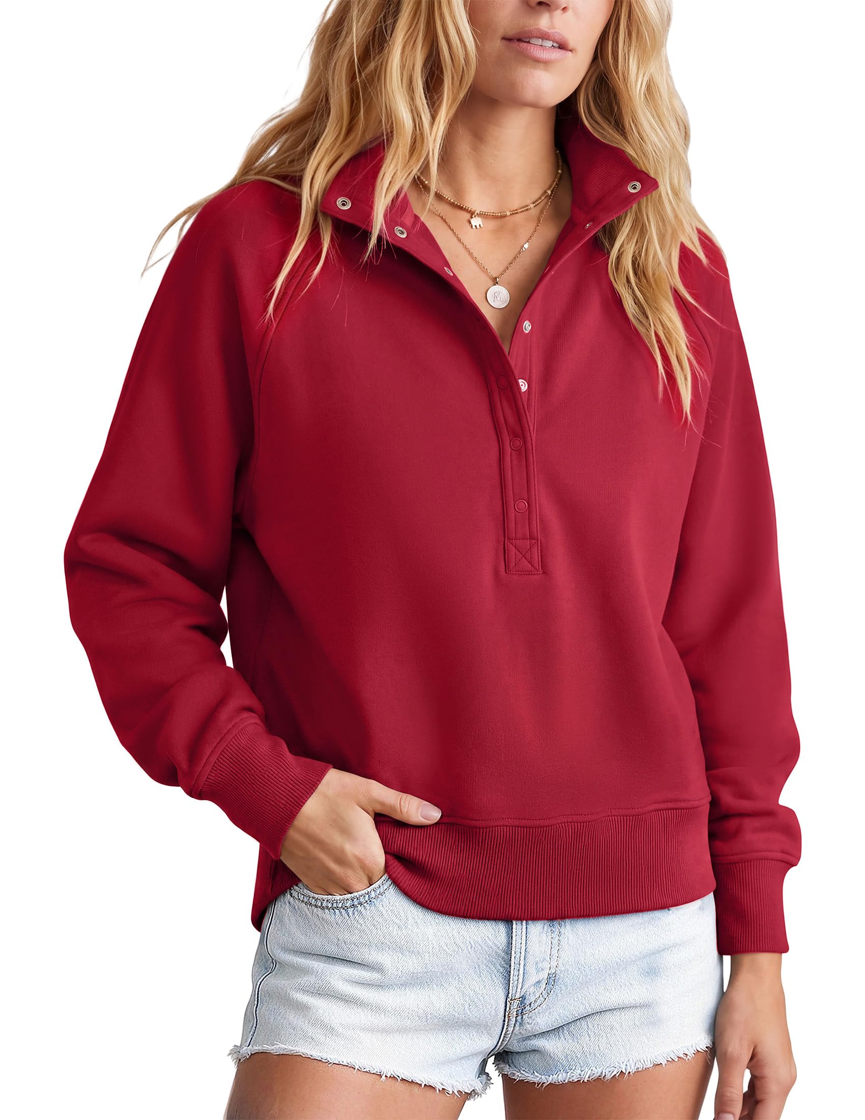 Women's Fall Oversized Sweatshirts Mock Neck Henley Pullover
