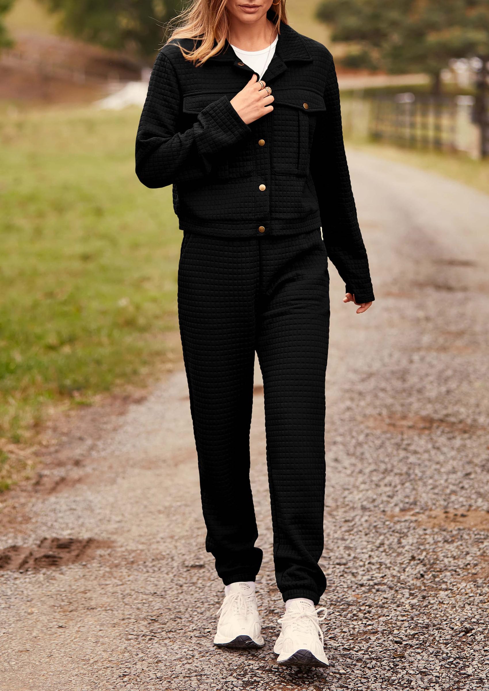 Women's 2 Piece Matching Lounge Sets Tracksuit,Black,S