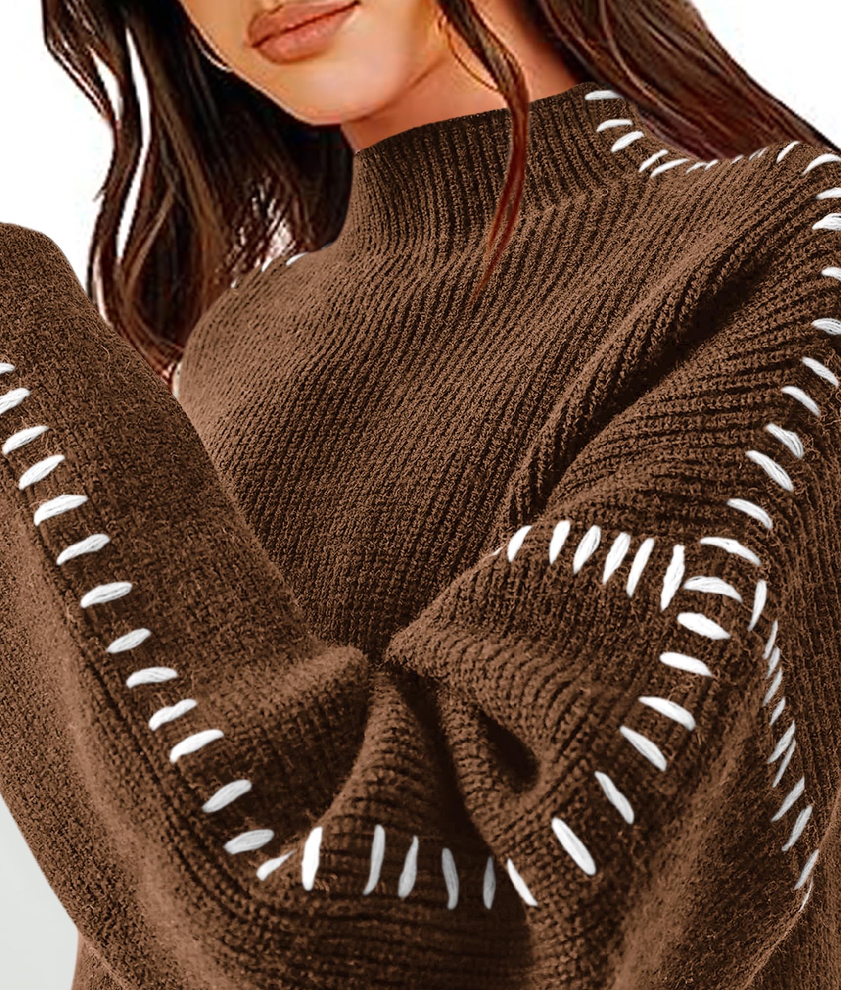 Womens Chunky Knit Oversized Pullover Sweaters,Khaki,S