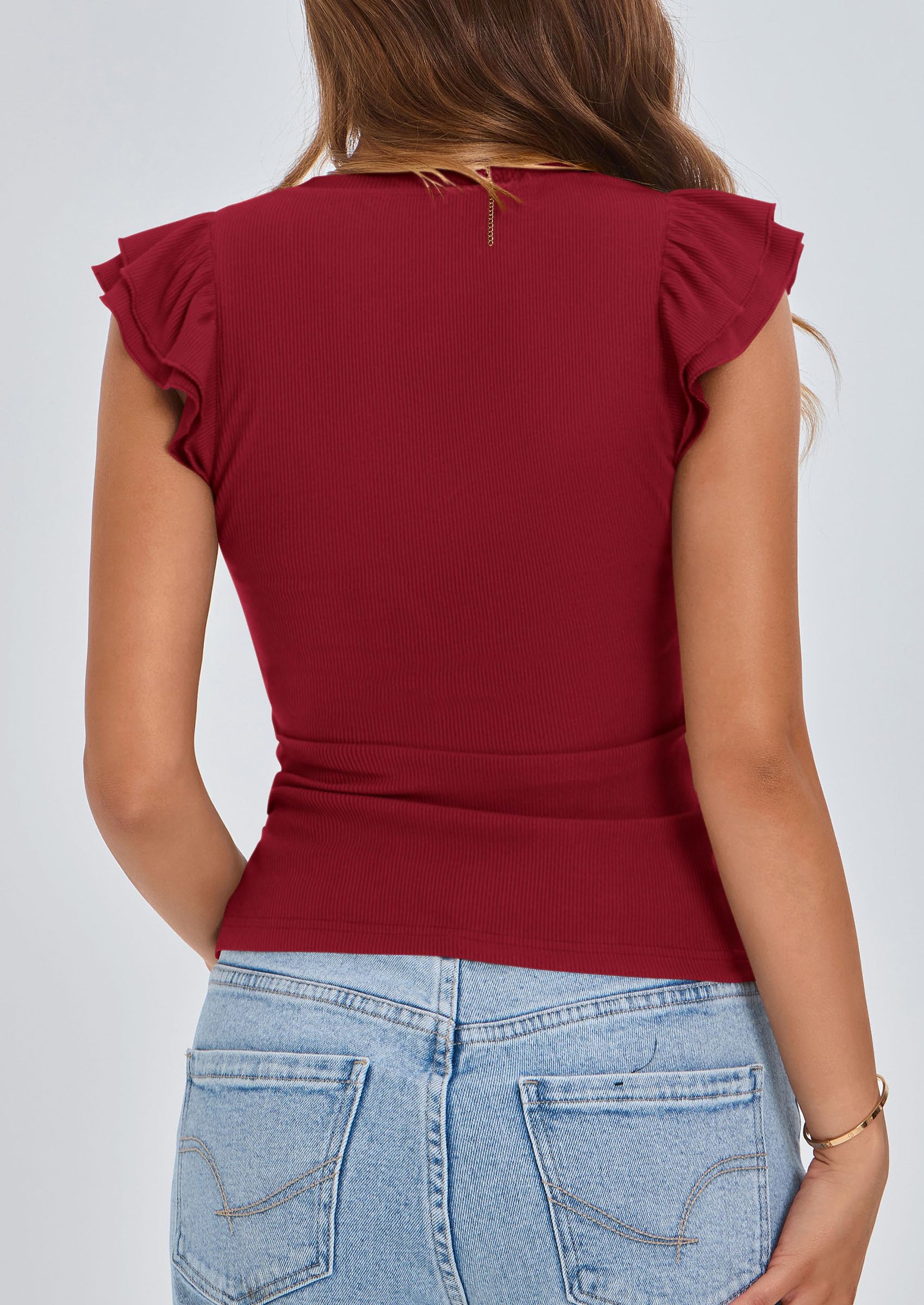 Womens Sleeveless Slim Fit T Shirts,Wine Red,S