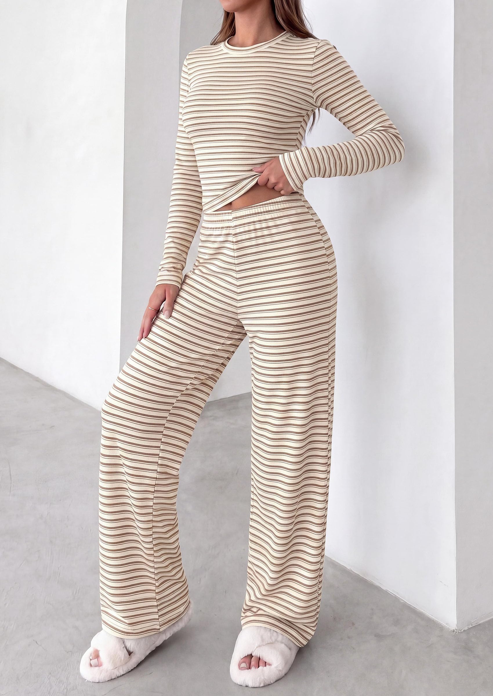 Lounge Sets for Women Fall 2 Piece Knit Matching Striped Set