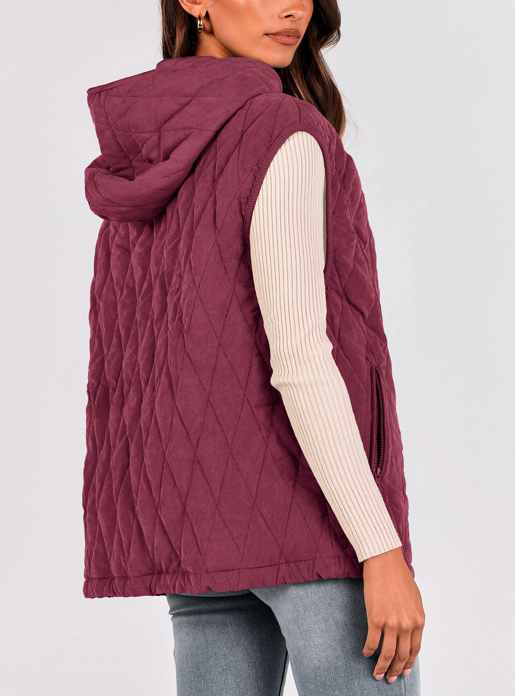 Women's Fall Fashion Vest Zip Up Jacket(Wine Red,Small)