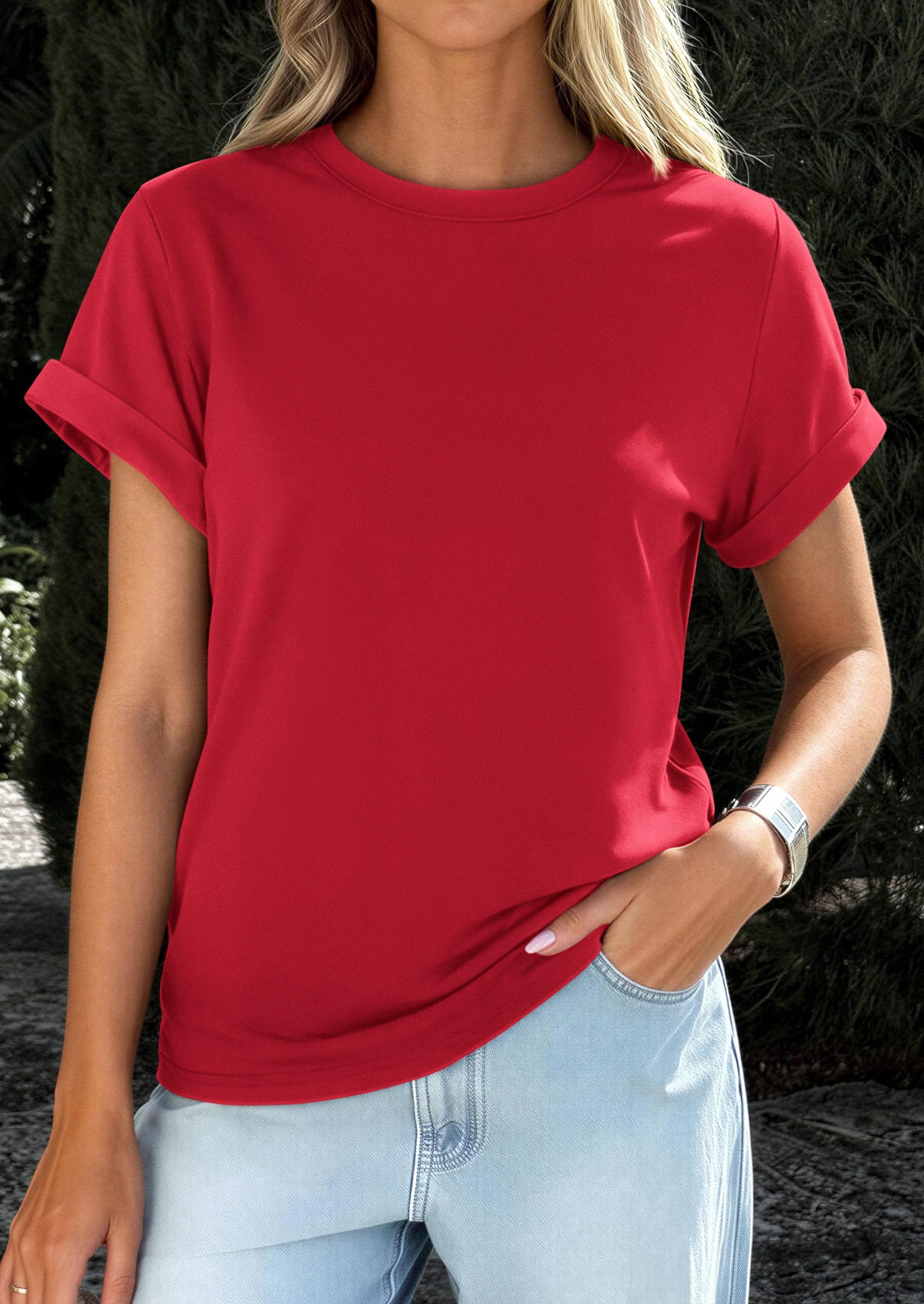Womens Summer Tops Short Sleeve Shirts,Red,S