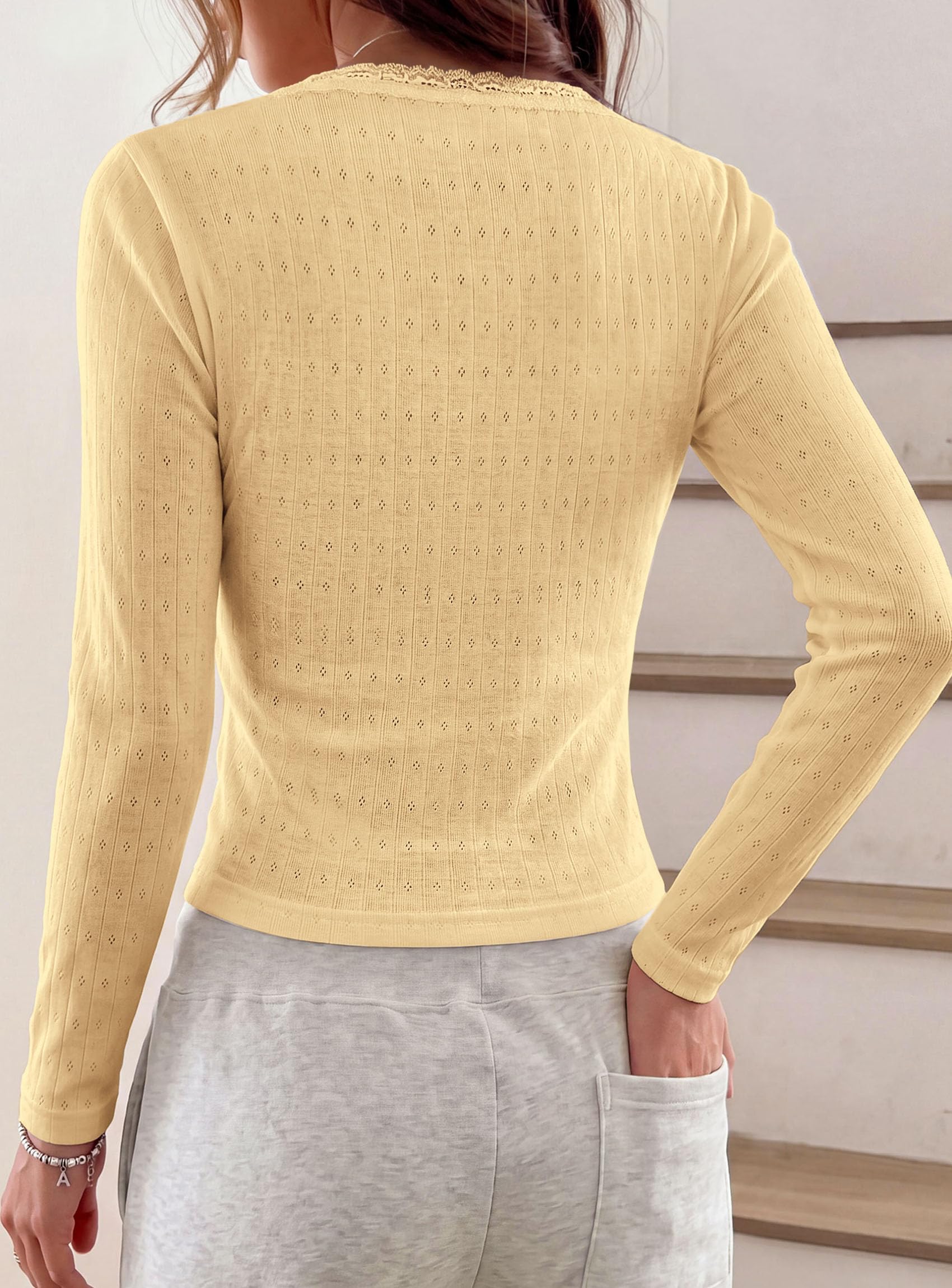 Womens Long Sleeve Henley Shirts Going Out Tops,Yellow,S