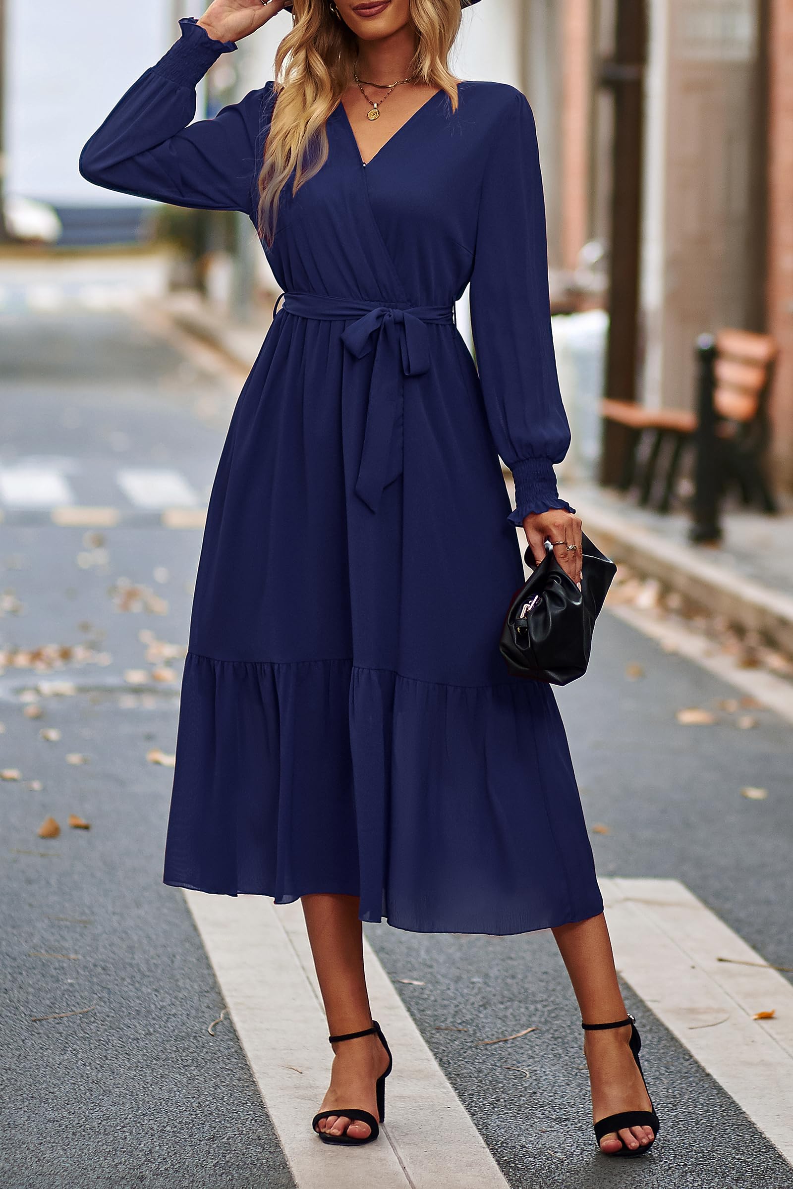 Womens Long Sleeve Boho Maxi Fall Floral Wedding Guest Dresses