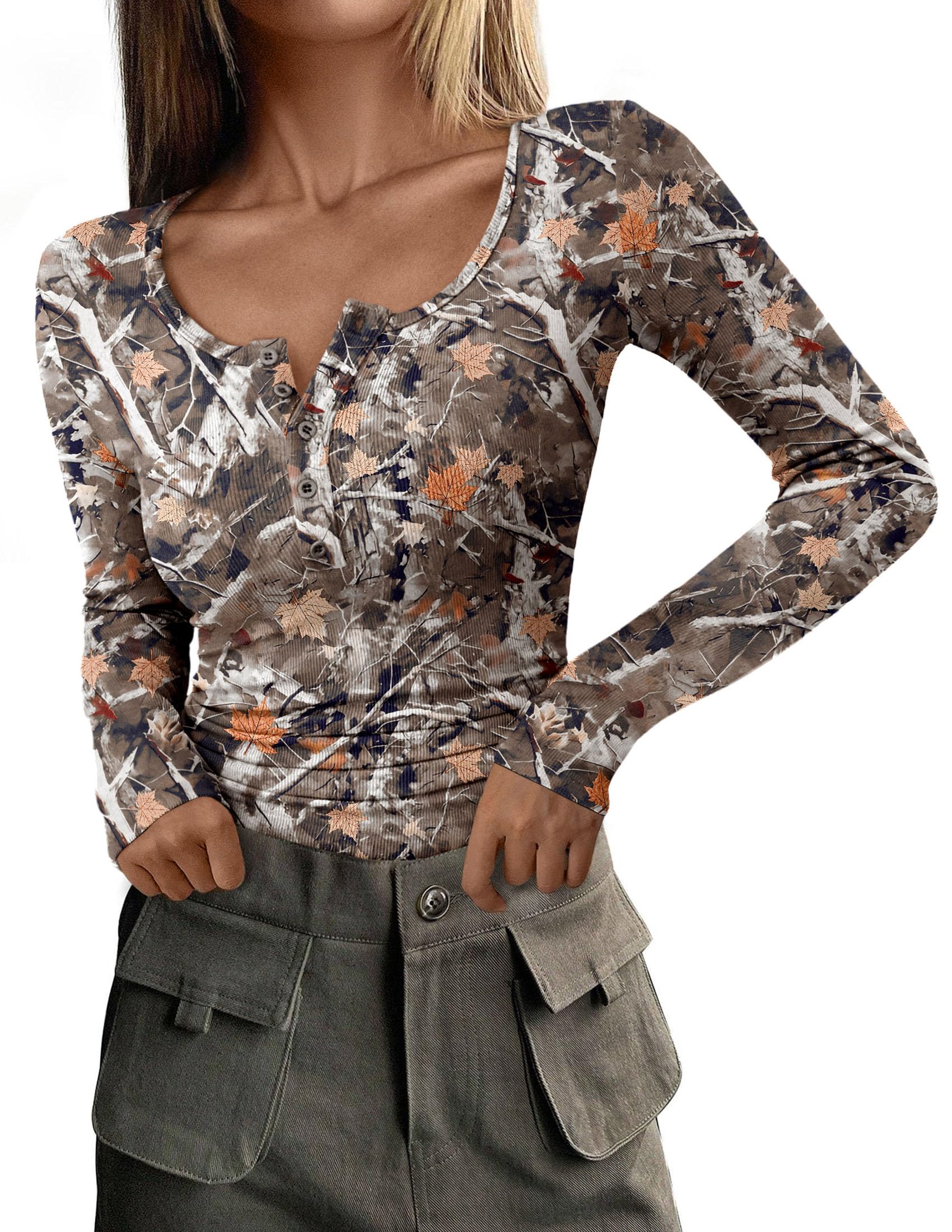 Women's Fall Long Sleeve Henley T Shirts