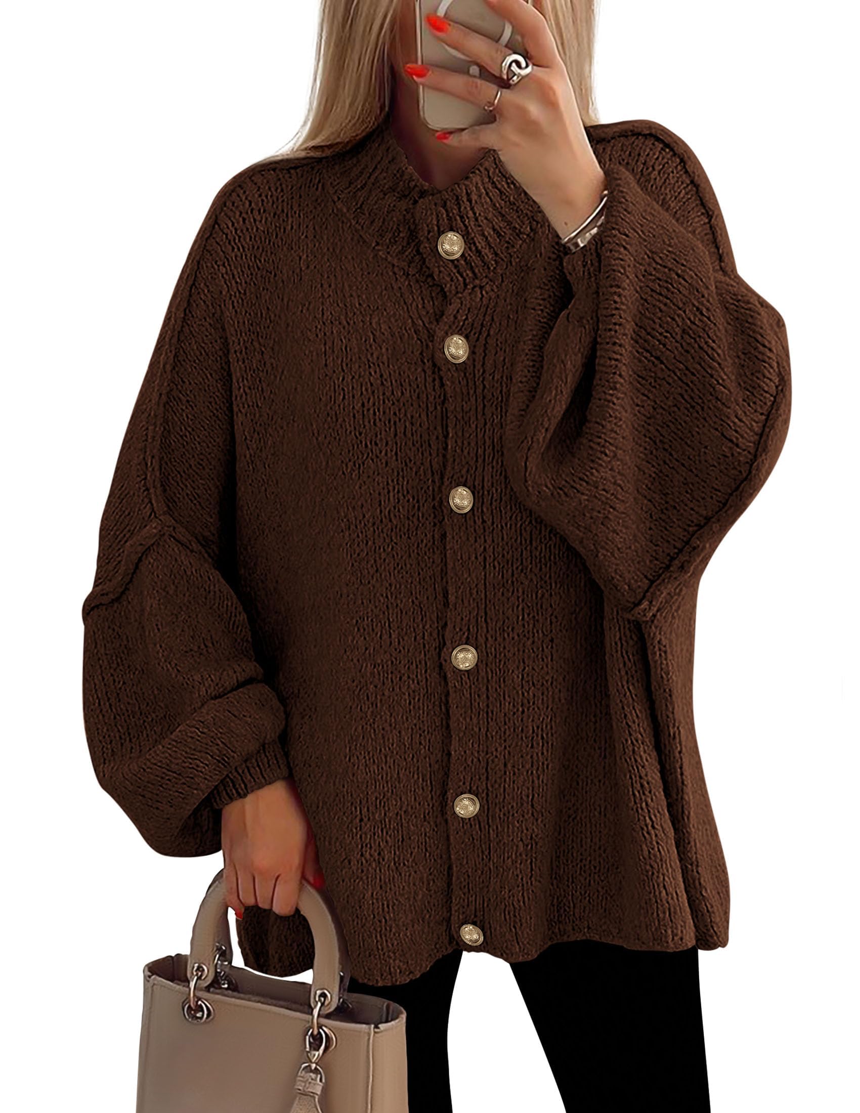 Women's Oversized Chunky Cardigan Sweaters(Brown,Small)