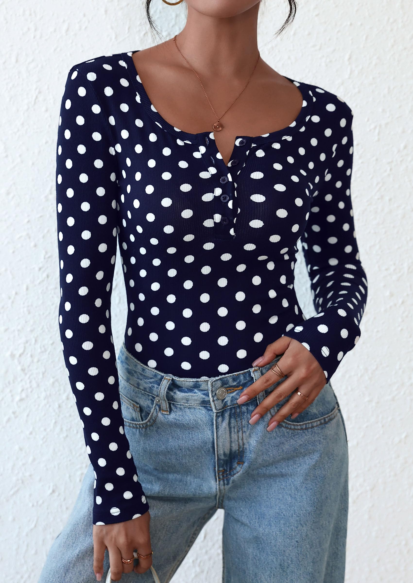 Women's Fall Long Sleeve Henley T Shirts