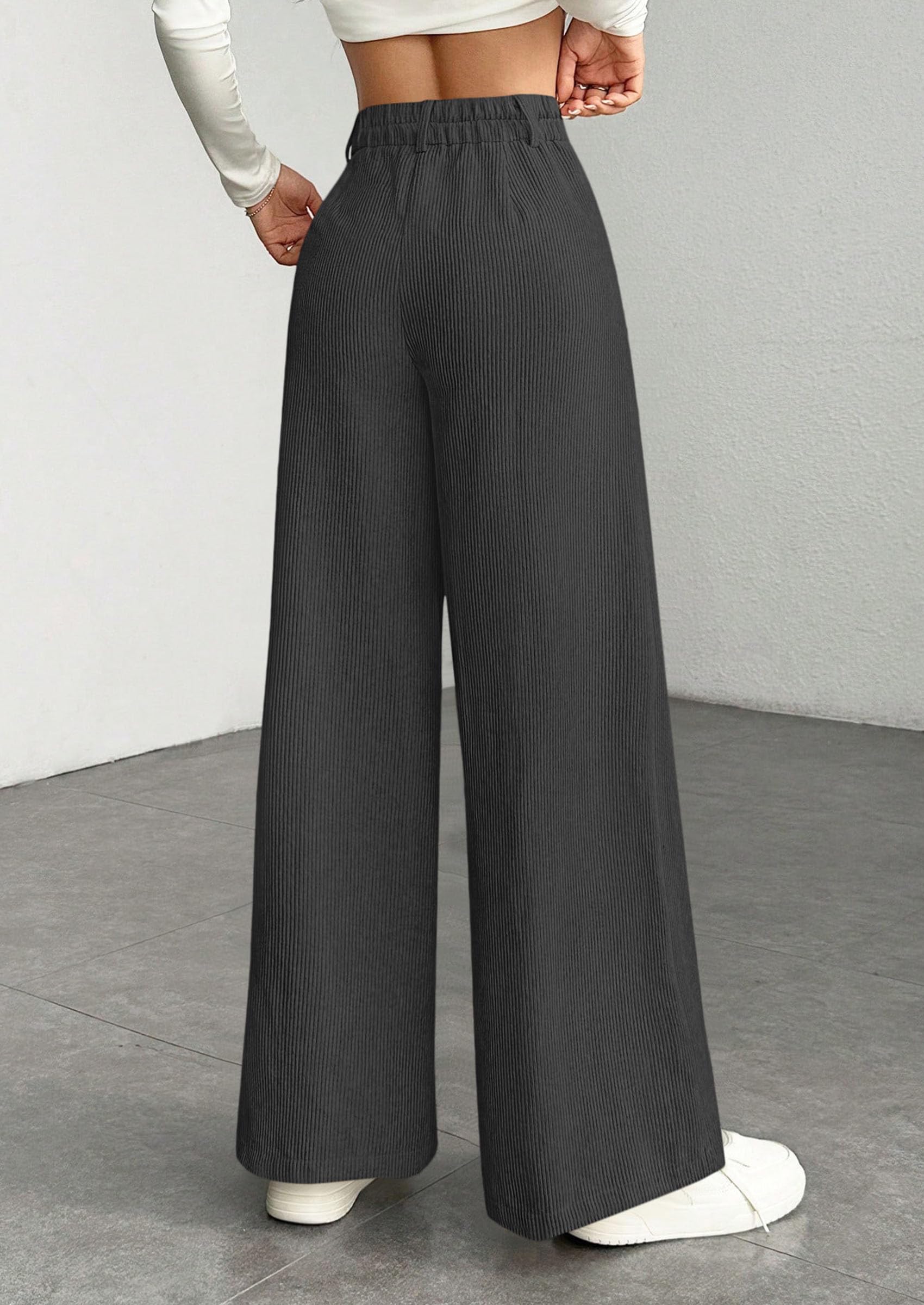 Women's High Waisted Corduroy Pants Casual,Dark Grey,S