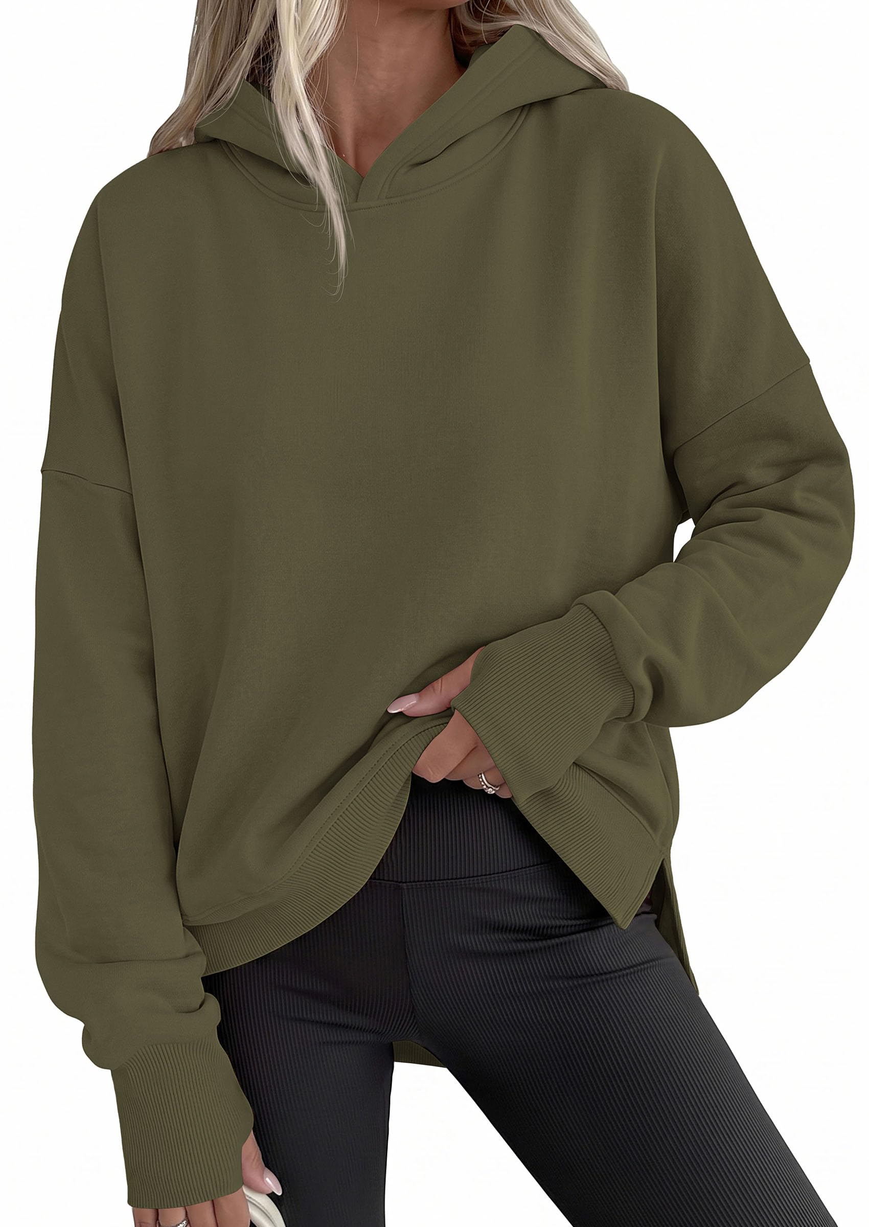 Womens Oversized Hoodies Side Slit Sweatshirts Army Green,S