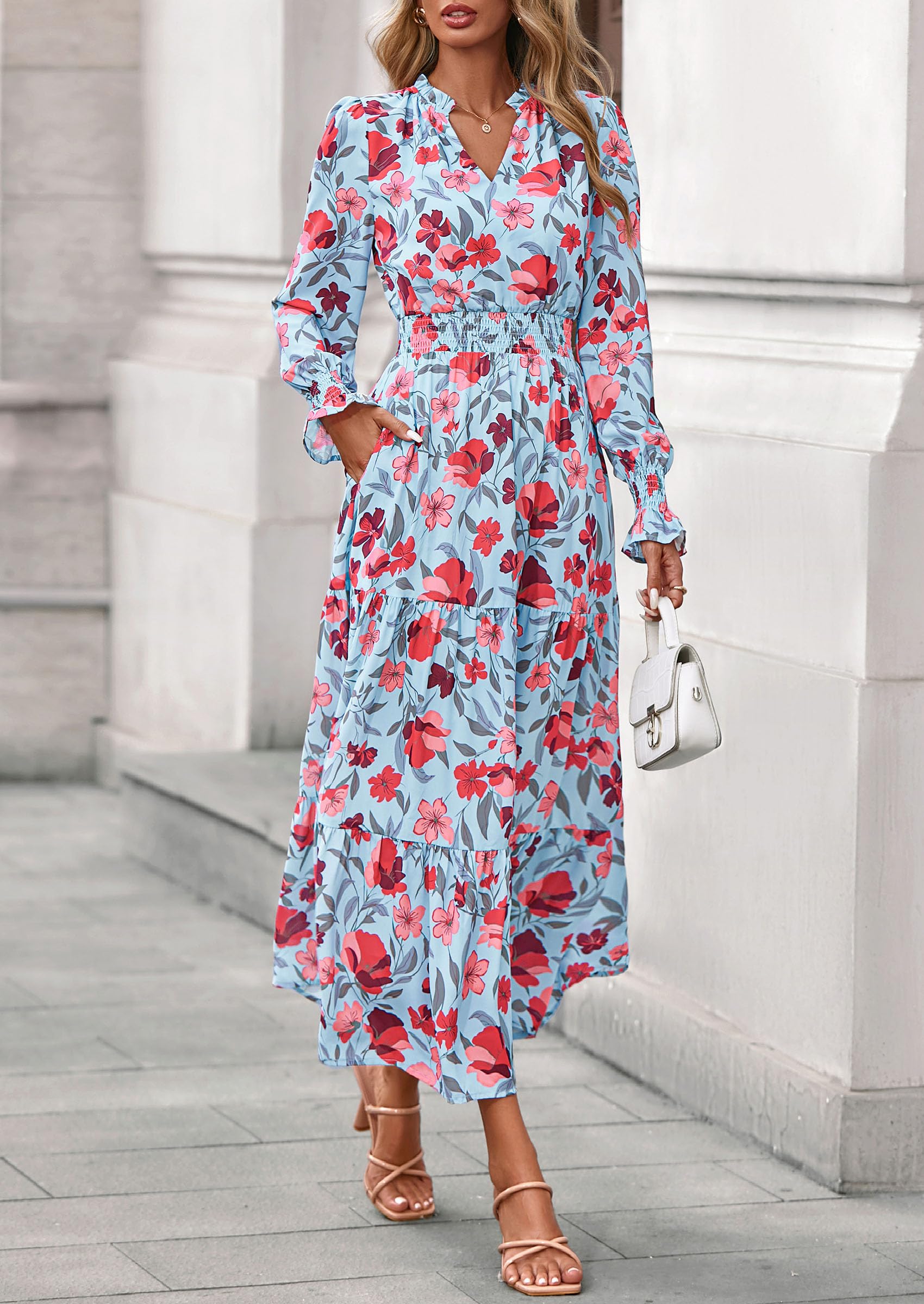 Women's Floral Maxi Dress Fall A Line Wedding Guest Dresses