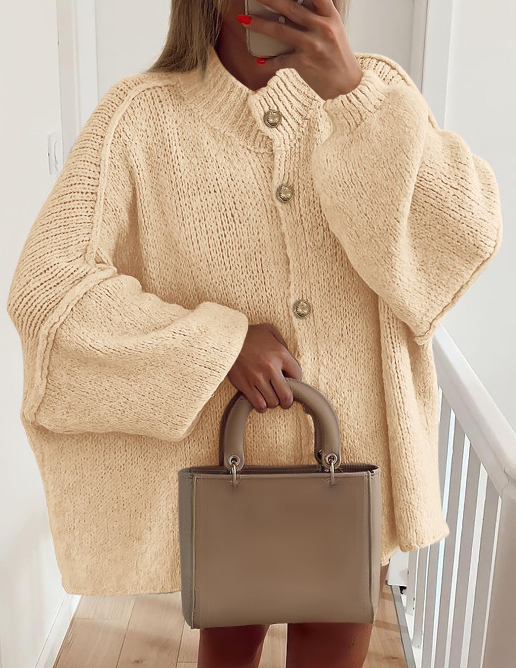 Women's Oversized Chunky Cardigan Sweaters(Beige,Small)