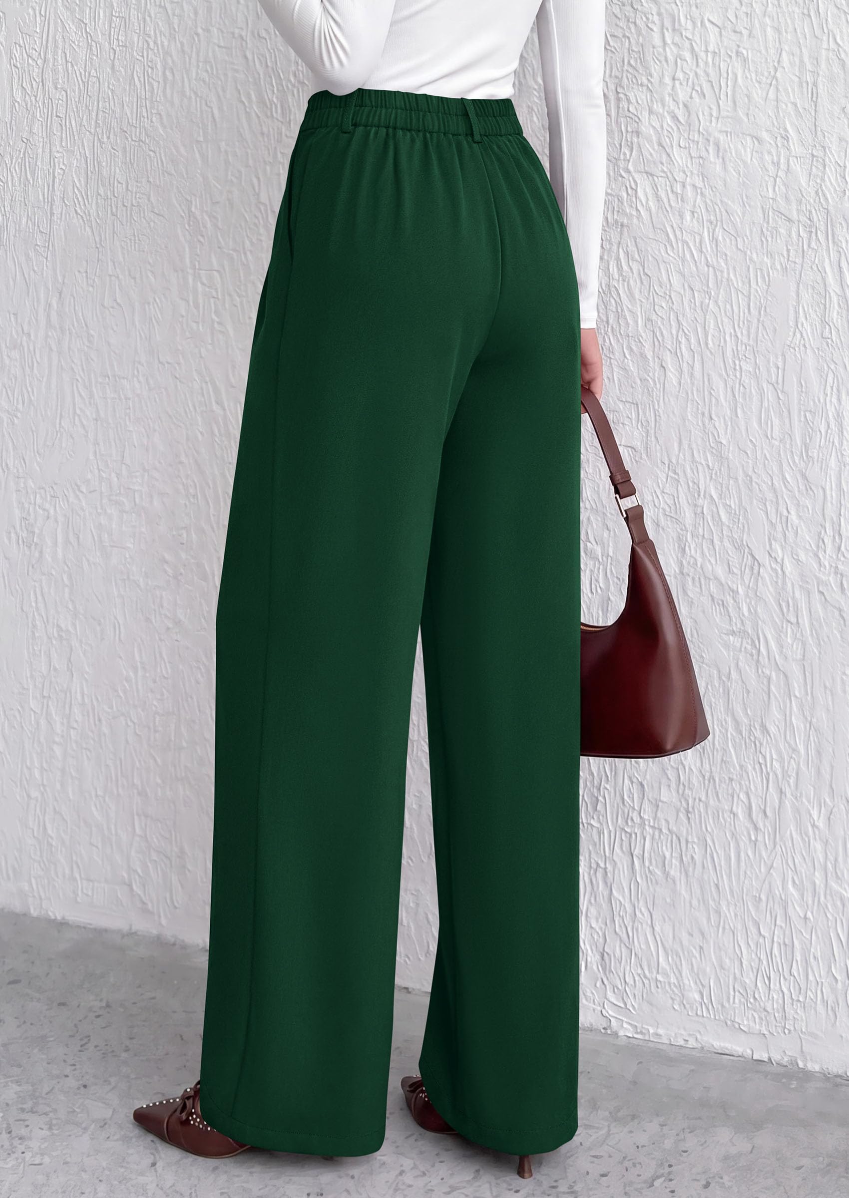 Women's Dress Pants Wide Leg Flowy Trousers,Dark Green,S