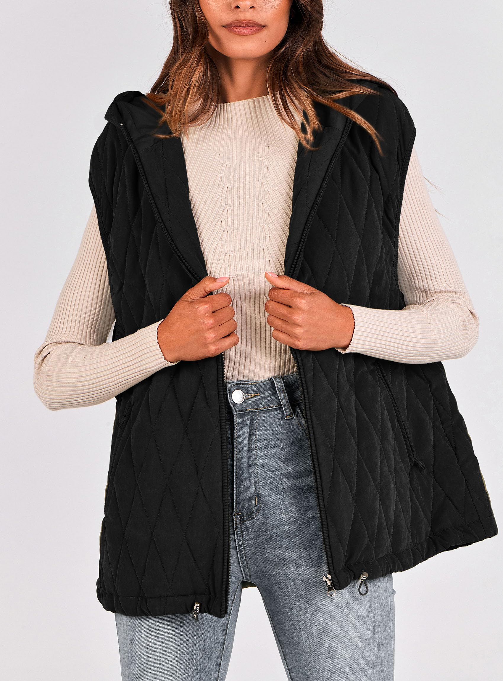 Women's Fall Fashion Vest Zip Up Jacket(Black,Small)