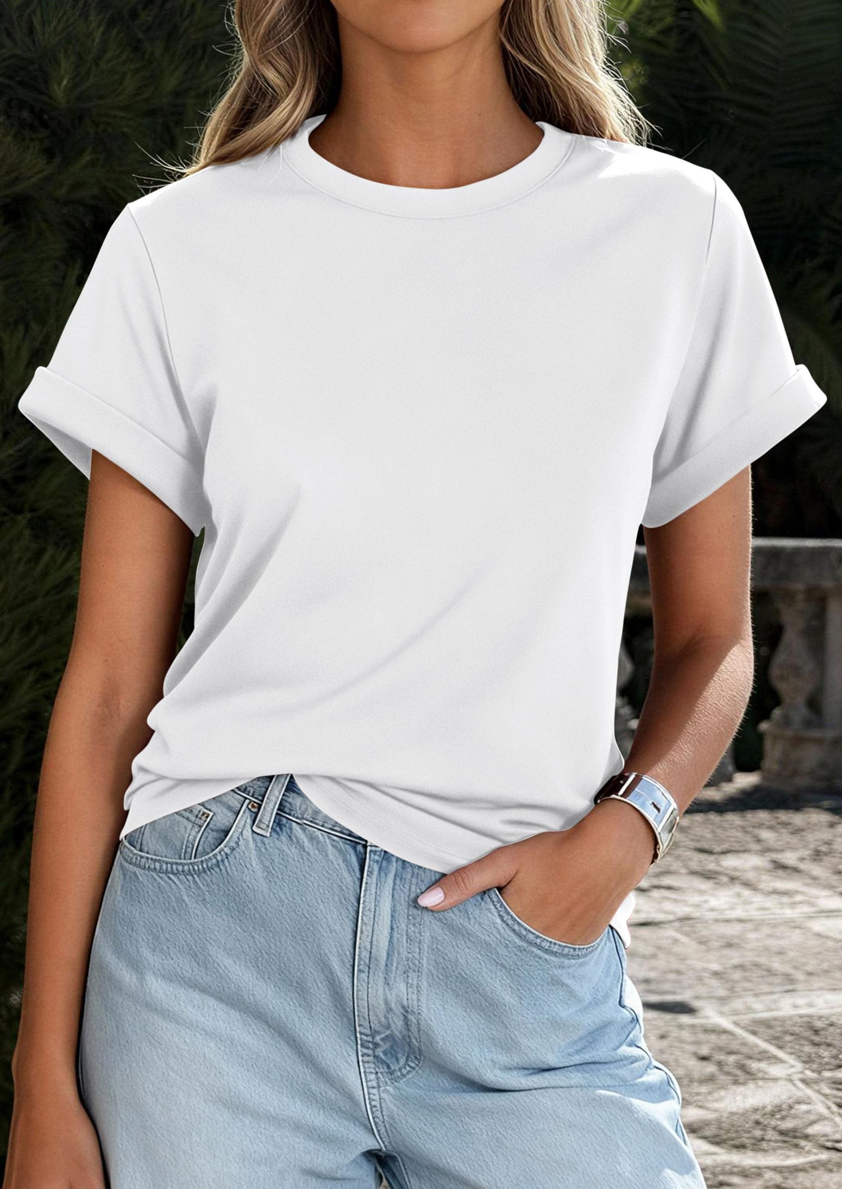 Womens Summer Tops Short Sleeve Shirts,White,S