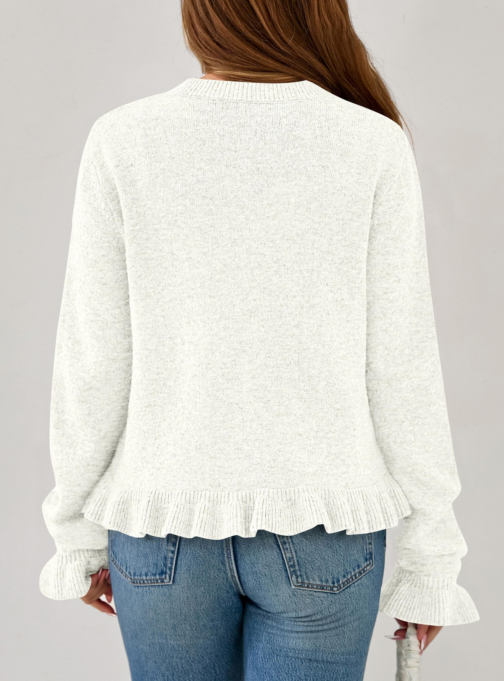 Womens Ruffle Button Down Cardigan Sweaters,White,S