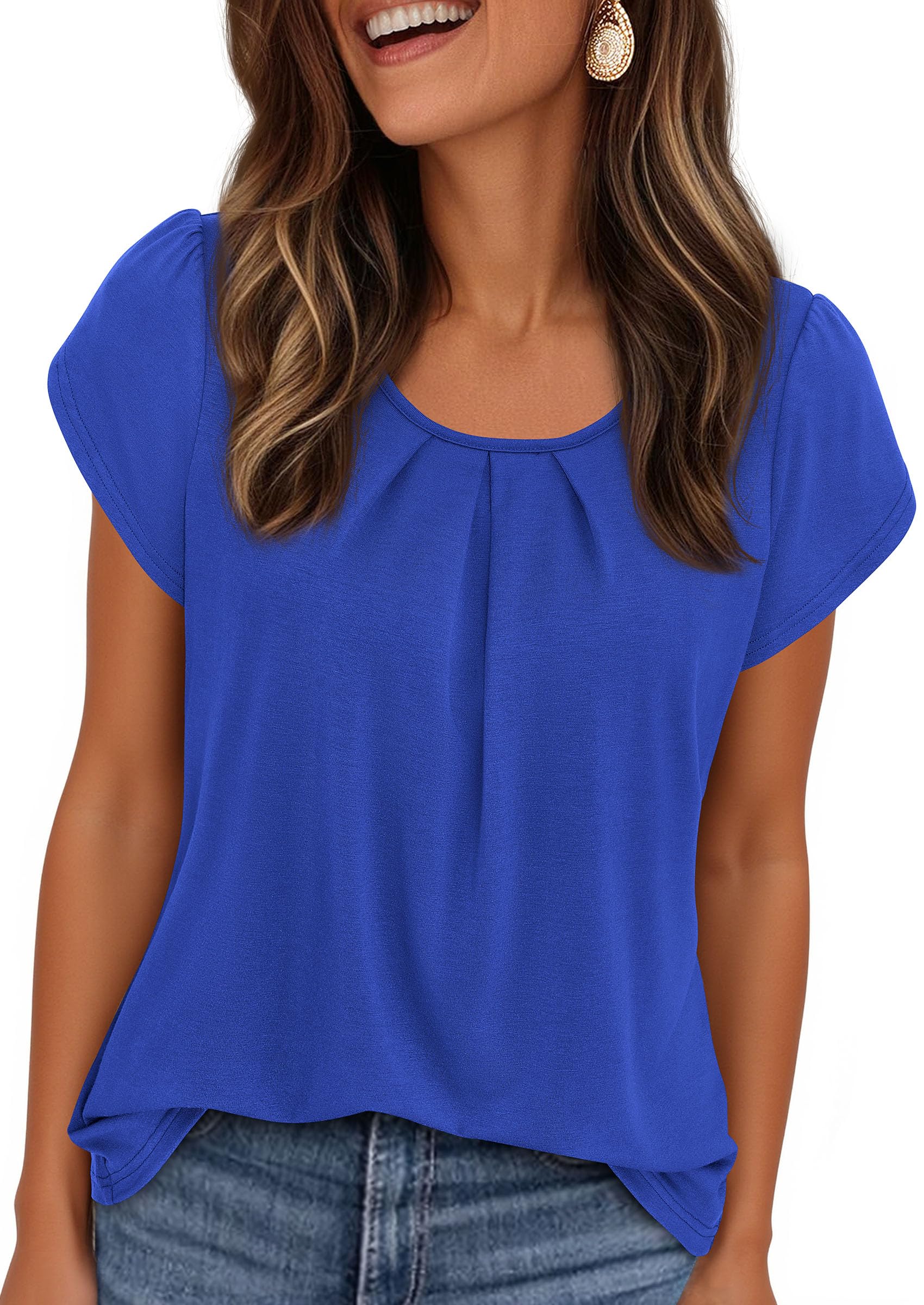 Women's Summer Short Sleeve Tops Casual Blouses,Royal Blue,S